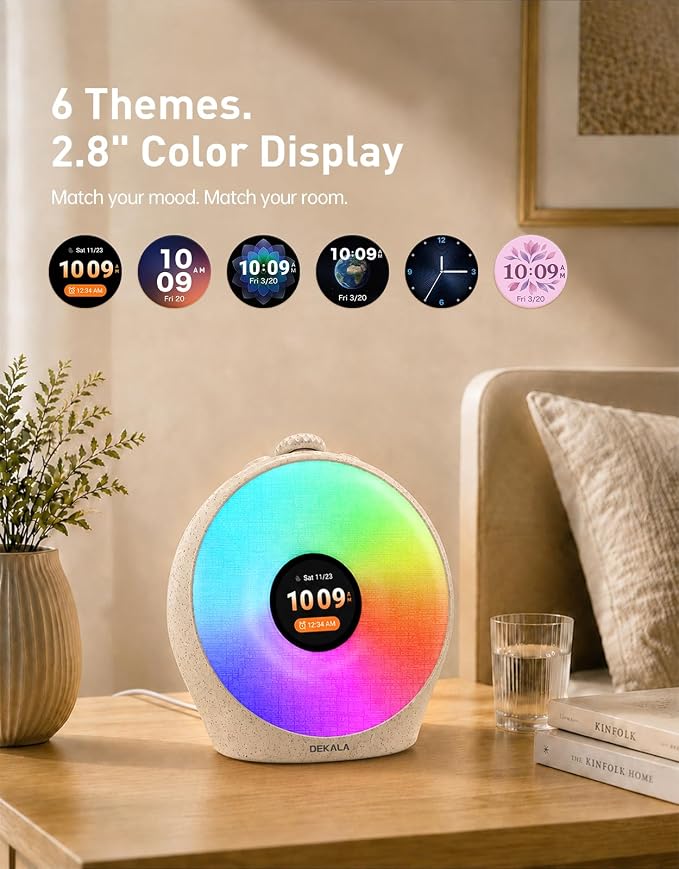 DEKALA Sunrise Alarm Clock for Heavy Sleepers with Pulse Wake, Sunset Sound Machine with Breathing Ambient Light, Loud Alarm for Bedrooms, Wake Up Light, Digital Color Display & 7 Themes, No App