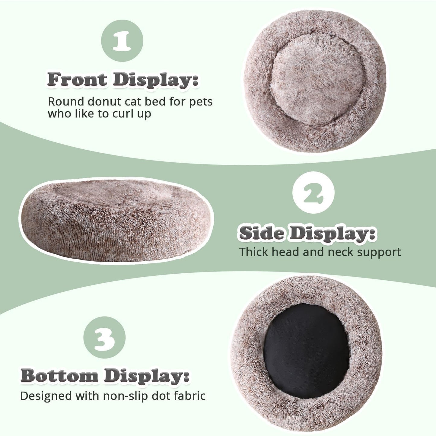 JOLLYVOGUE Dog & Cat Bed, Calming Anti-Anxiety Pet Bed for Small Dogs, Fluffy Donut Cushion for Small and Medium Pets (20")