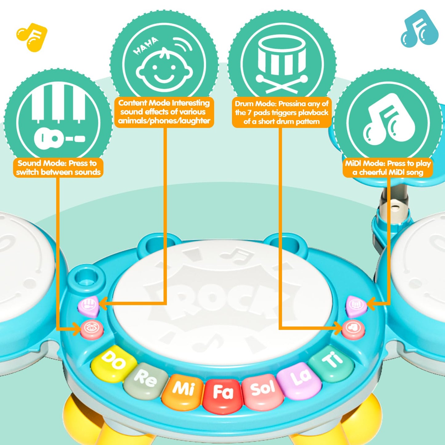 Toddler Drum Set for Kids 1-3, Baby Drum Set 1 Year Old with Light-Up Microphone, Musical Instruments Montessori Learning Toys for 6 9 12 18 Months, Birthday Gift for Boys Girls (BLUE)