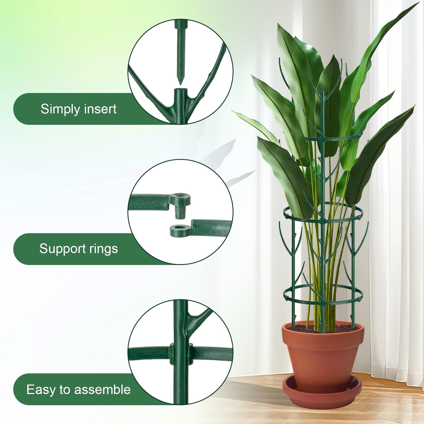 18 Pcs Plant Support Stakes & Plant Cage Support Rings, Plant Supports for Indoor Plants, Stackable Plant Holder Stick, Small Plants Potted Plants Flower Other Climbing Plants (6.4 "Wide X 11" High)