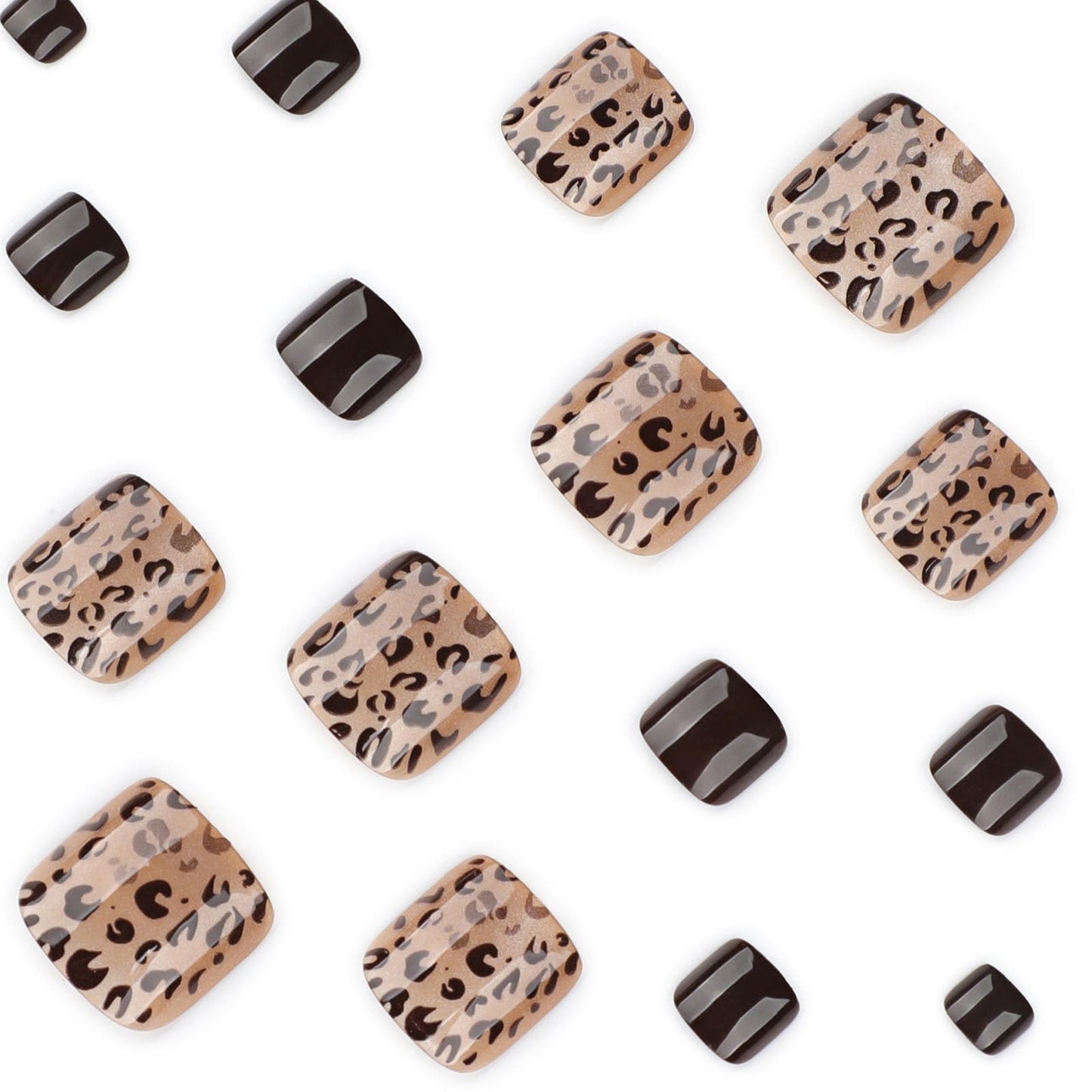 RUOKEXIN Toe Nail Press ons, Short Press on Toenails Cat Eye Fake Toenails with Leopard Print Designs Square False Toenail Sparkly Artificial Nails for Women 24Pcs