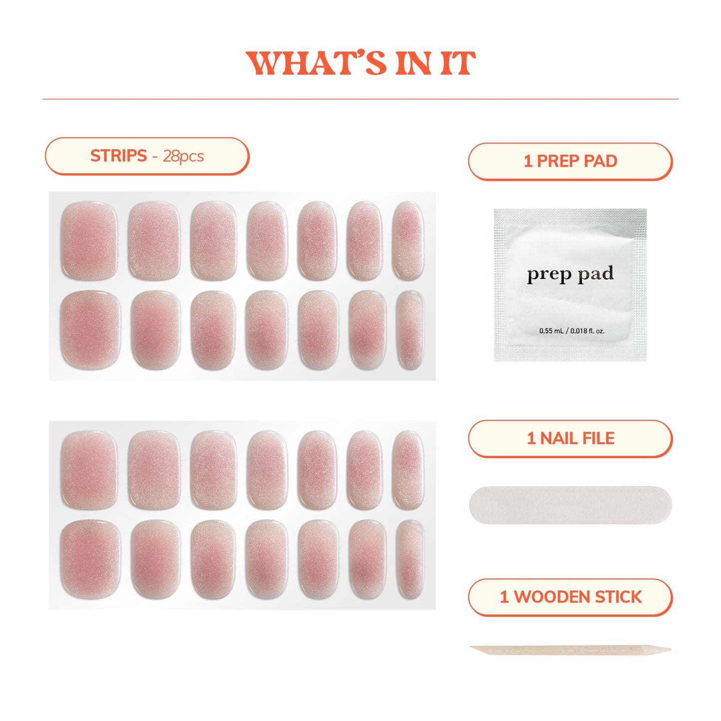 Heyhae Semi Cured Gel Nail Strips | No LED Lamp Needed | Summer, Marble, Pink | Easy Apply & Remove, Salon Quality | Includes 28 Strips, 1 Prep Pads, Nail File & Wooden Stick - Hey, Bubble Blush