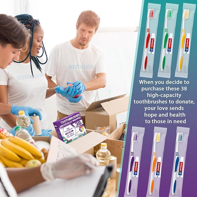 Disposable Toothbrush with Toothpaste 38 PCS, Travel Toothbrush and Toothpaste Bulk Set, Soft Bristle Individually Wrapped Toothbrushes Bulk for Kids, Adult. Suitable for Hotel, Travel, Home, Donated