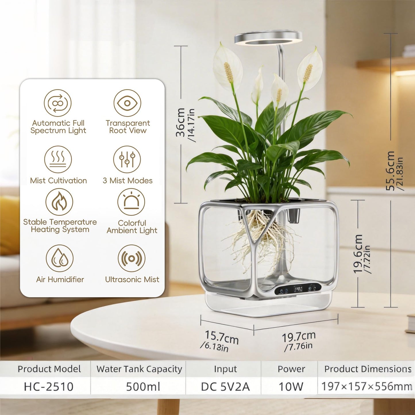 Misting Hydroponic Growing System Kit, Smart Aeroponics Indoor Herb Gardening Planter Root View,Air Humidifier&Auto Light-3 Mist Modes,Temperature Control for Growing Vegetables/Flowers/Pods/Fruits