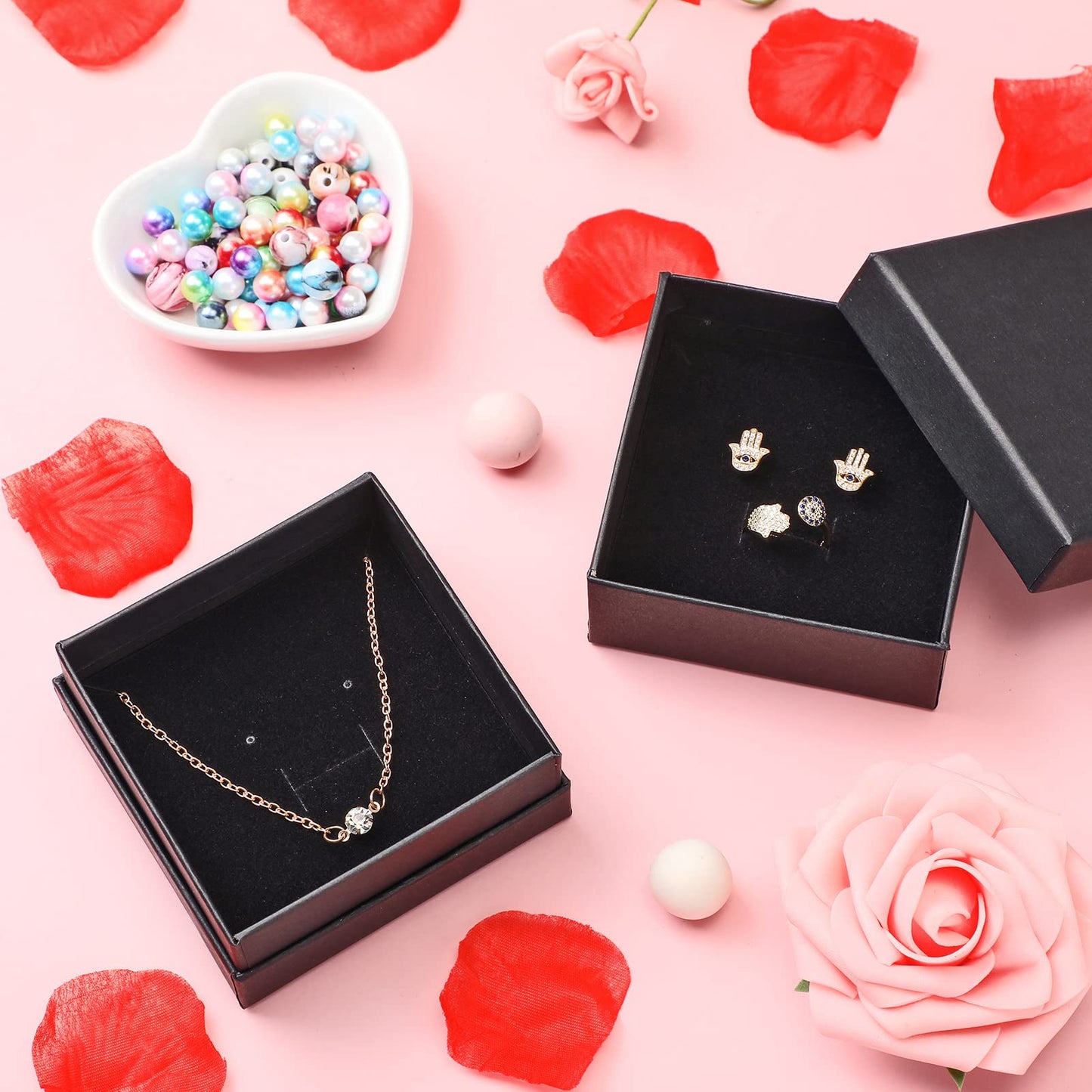 Kenning 24 Packs Necklace Boxes Bulk Black Velvet Jewelry Gift Boxes Small Cardboard Earring Ring Case with Cushion(Cardboard)