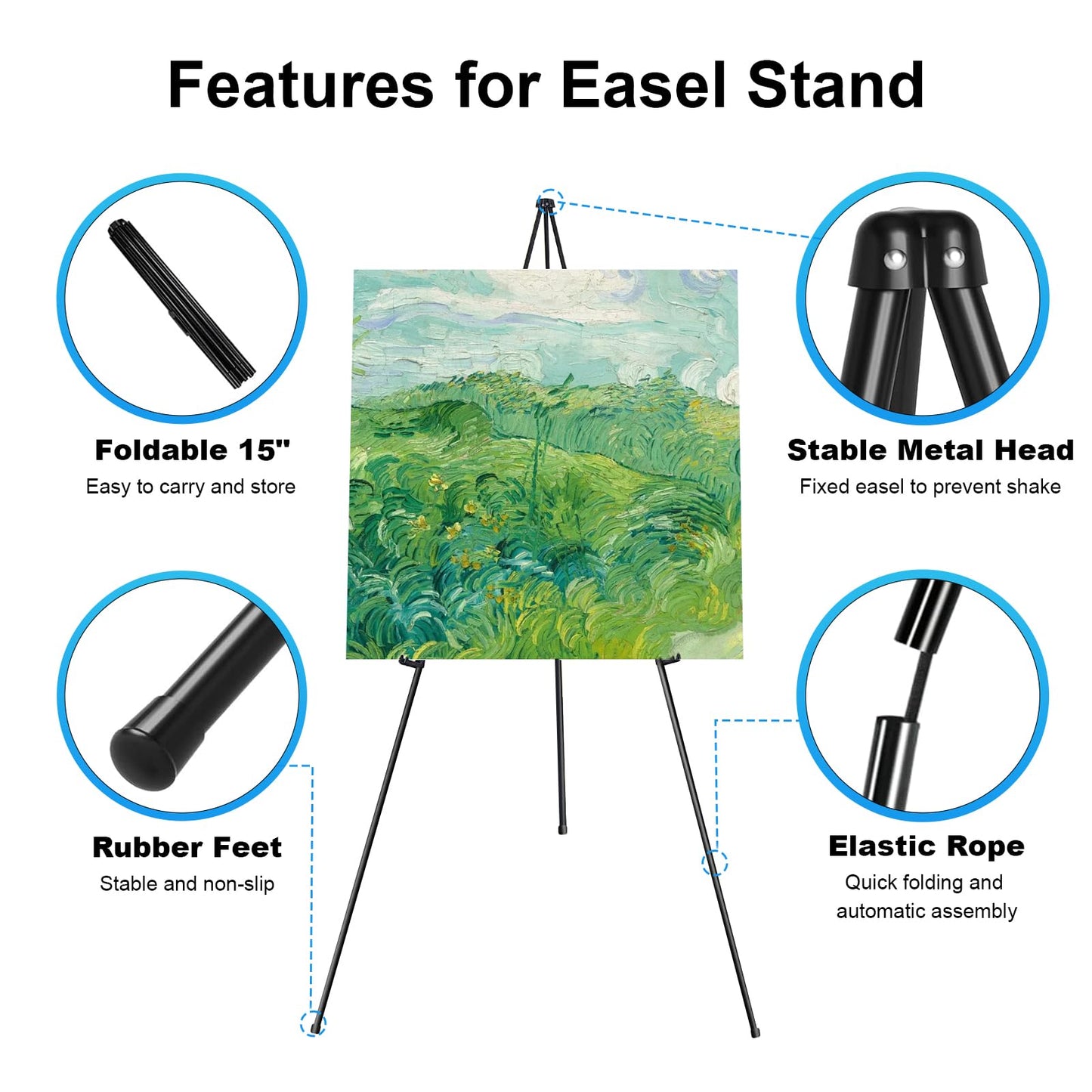 ZEGNEER Folding Display Easel Stand, 63" Tall Floor Poster Easel, Adjustable Telescoping Art Easel, Easy Assembly, 2Pack