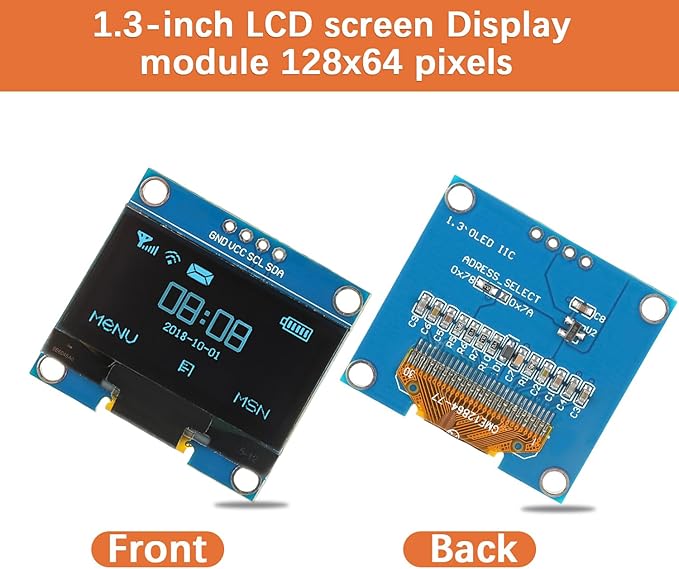 JAMHER 1.3 Inch I2C IIC OLED Display Module 128x64 Pixel Mini Self-Luminous Display Screen Board for Arduino Projects Raspberry Pi with Wire(1Pack Blue)