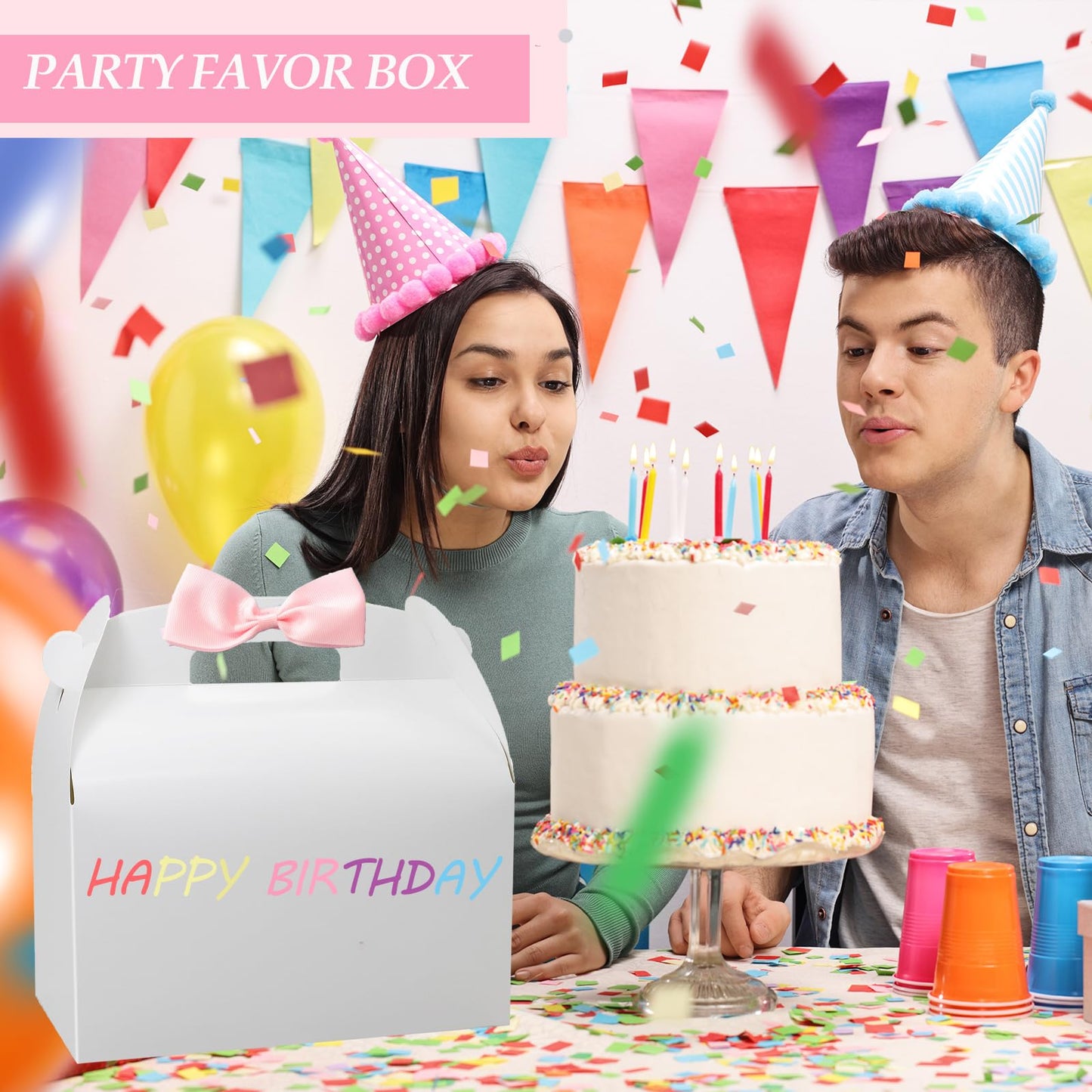 Oletx 30Pcs 9 Inch Large Gable Gift Boxes, White Party Favor Treat Boxes, Lunch Box with Handles for Birthday Babyshower Wedding Activity Picnic