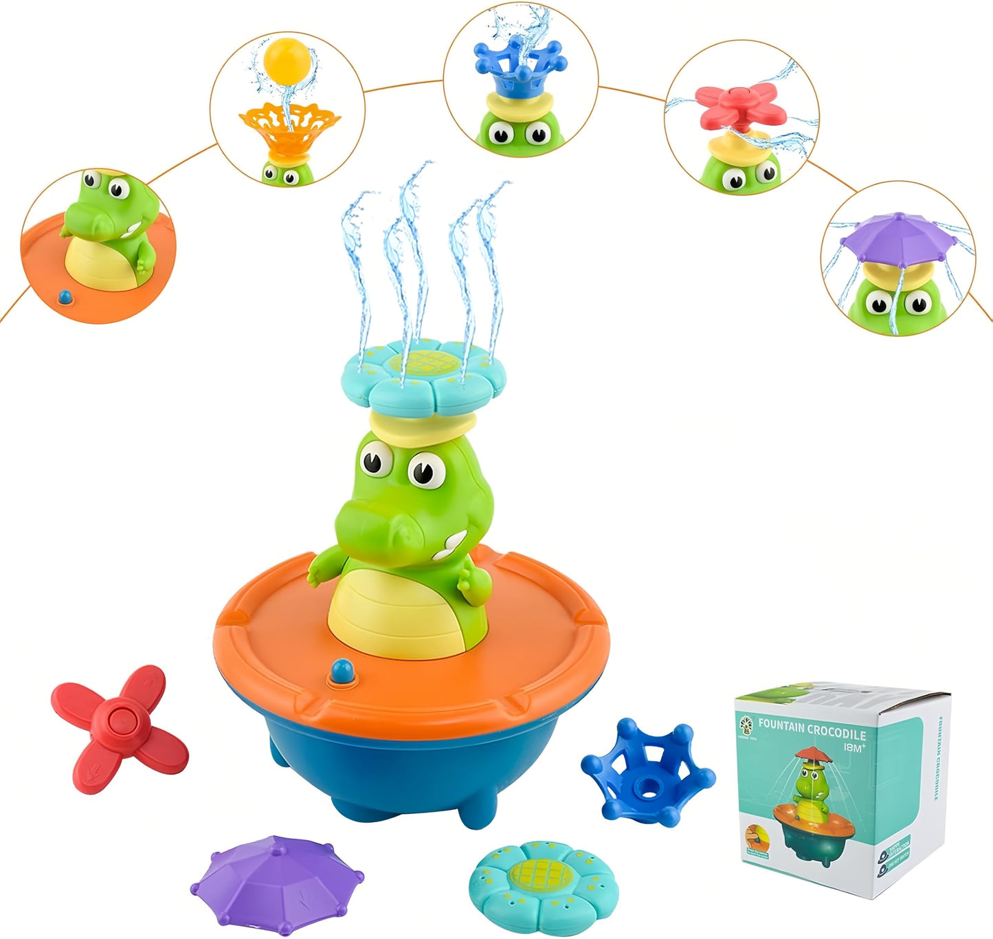 Bath Toys for Toddlers - Light Up Crocodile Fountain with 5 Spray Modes, ABS Plastic Bath Toy for Bathroom & Swimming Pool