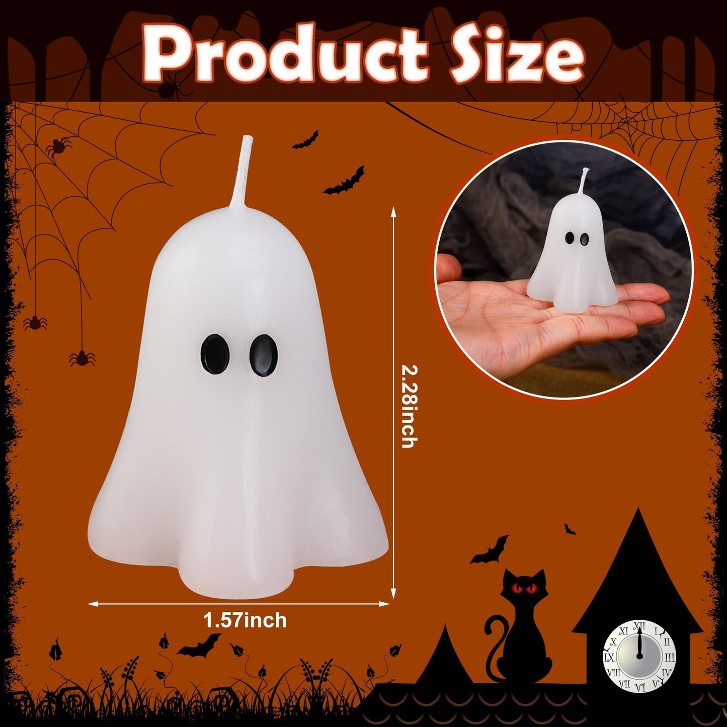 EBaokuup 20 PCS 2.3'' X 1.6'' Halloween Ghost Candles, White Ghost Decor Candles, Cute Burning Candle for Halloween Party Home and Table Decorations