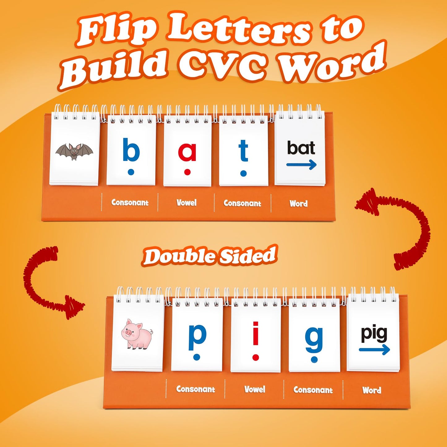 Aizweb CVC Word Games Kindergarten,Phonics Games Flash Cards for Preschool Classroom,Learn to Read,Reading Manipulative Spelling Educational Toy Learning Activities Speech Therapy School Supplies