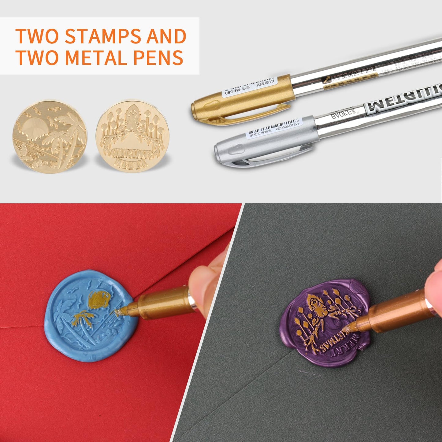 Kit,Dried Flower Accessory Tools,Premium Wax Seal Stamp Kit with 24 Colors 624 Pcs Beads, 4 Pcs Stamps, Sealing Wax Warmer, Envelope, Candles for Wedding Birthday Gift and DIY Craft