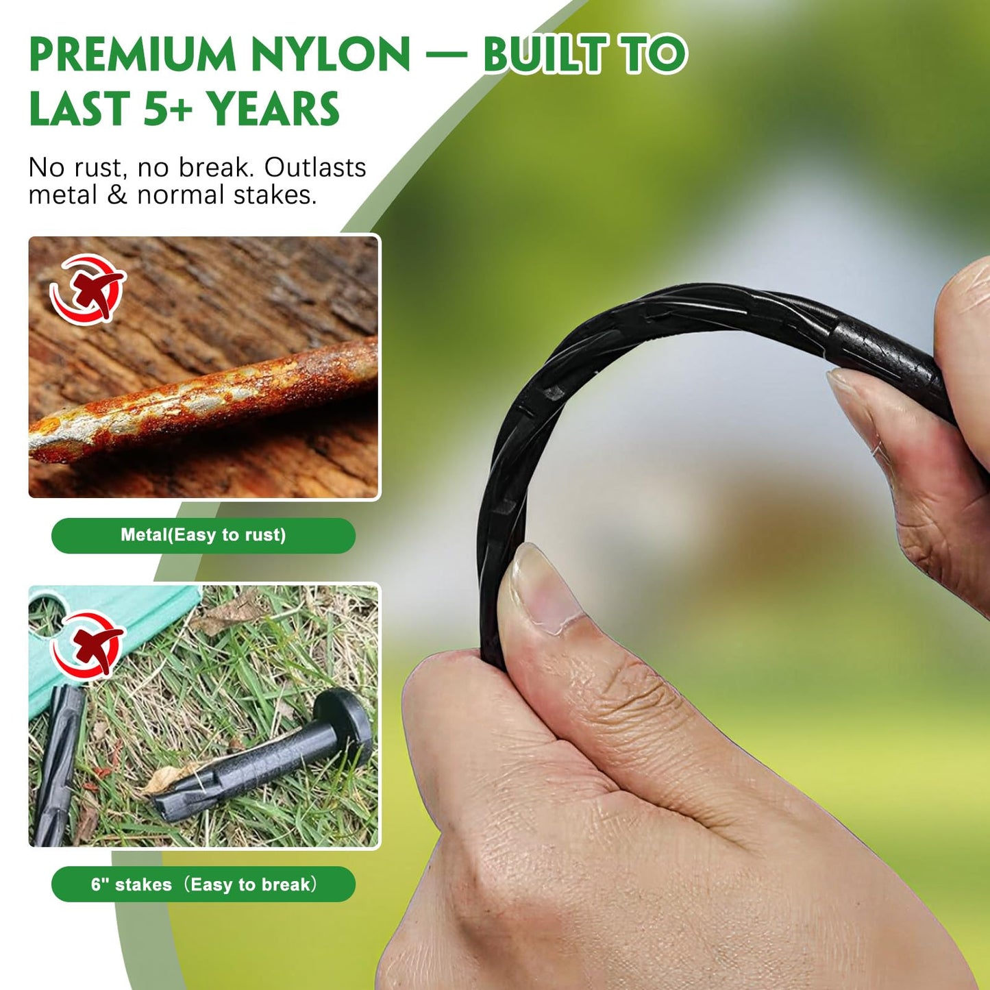 Garaook 100PCS 8-Inch Plastic Landscape Edging Stakes, Spiral Nylon Landscape Spikes, Anchoring Nails for Weed Barrier, Paver Edging, Landscape Edging, Artificial Turf, Grass Pathways, Black