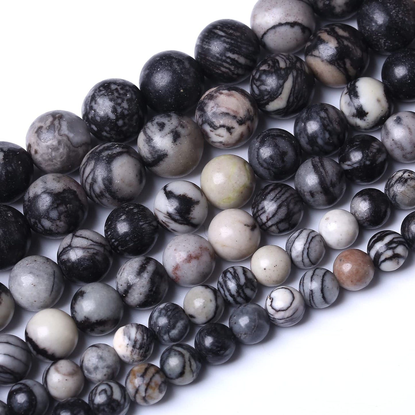 45PCS 8MM Natural Black net Work Beads Round Loose Stone Beads for Jewelry Making DIY Energy Stone Healing Power Bracelet 15"