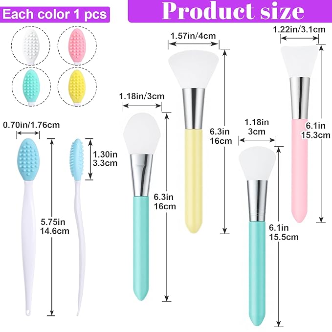 4pcs Lip Scrub Brush & 4pcs Face Mask Applicator, Silicone Double-Sided Heart Lip Exfoliator Brushes Scrubber Tool, Face Cleaning Exfoliating Remove Dead Skin Tool for Men Women- 4 Colors