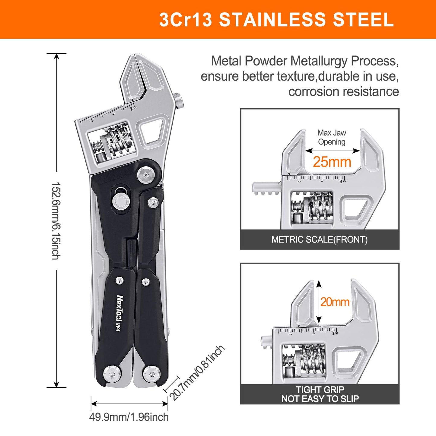 NexTool W4 Adjustable Ratchet Wrench Multitool, 11-IN-1 Foldable EDC Tool with Pliers, Knife, Saw and Screwdriver, Multi Tool for Camping, DIY, and Gifts for Him