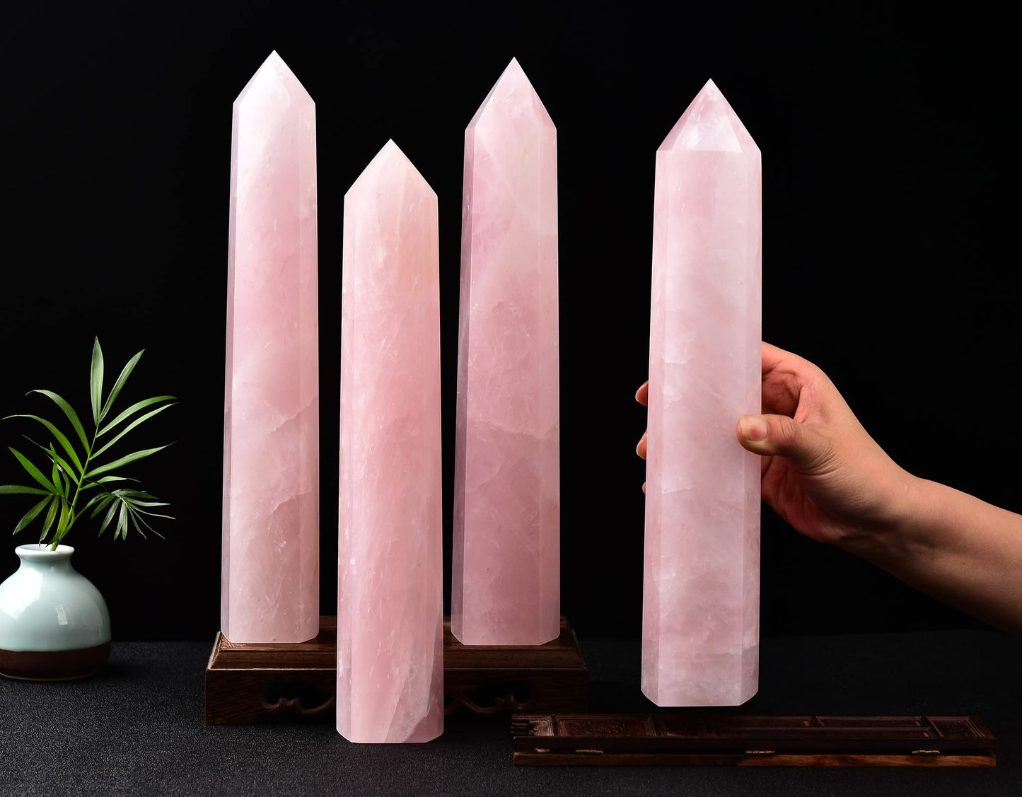 AMOYSTONE Extra Large Healing Crystal Obelisk Tower Rose Quartz Point Wand Crystal Decor Reiki Gifts for Bignners 2.2-2.6 LBS