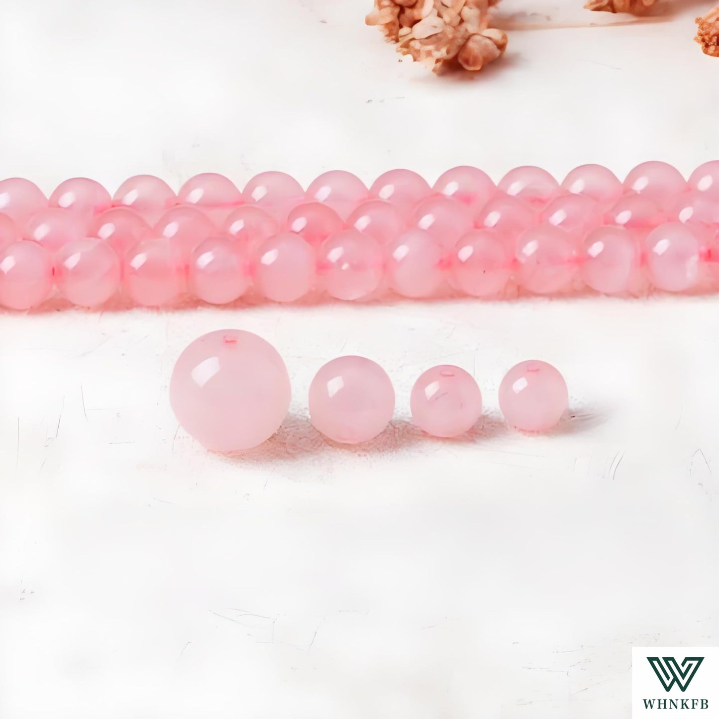 WHNKFB 8mm 50PCS Natural Full-Bodied Rose Quartz Round Beads, Opaque Loose Pink Crystal Beads for Jewelry Making Craft - 4mm 6mm 8mm 10mm Options with Free Elastic Cord