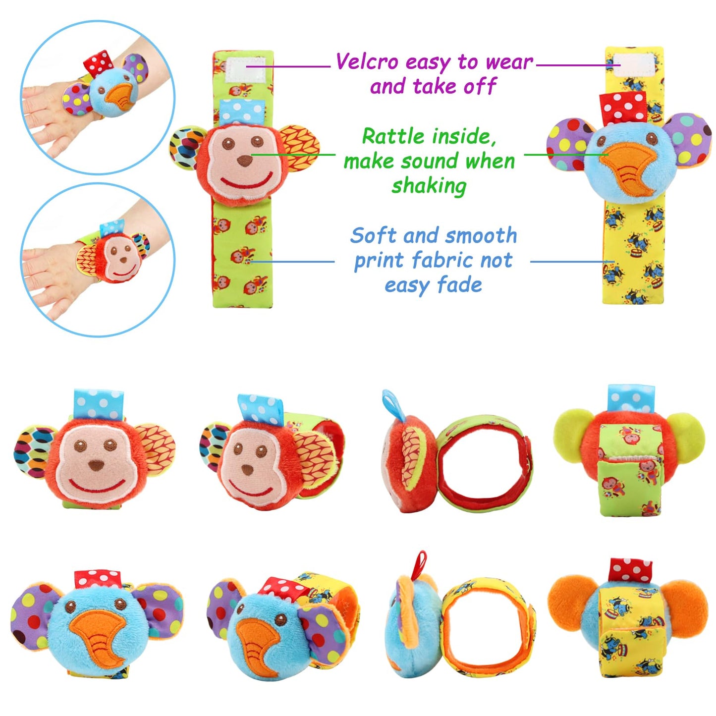 Wrist rattles for Babies 0-24 Months Baby Animal Hand & Foot Finder Educational Toys (4W)