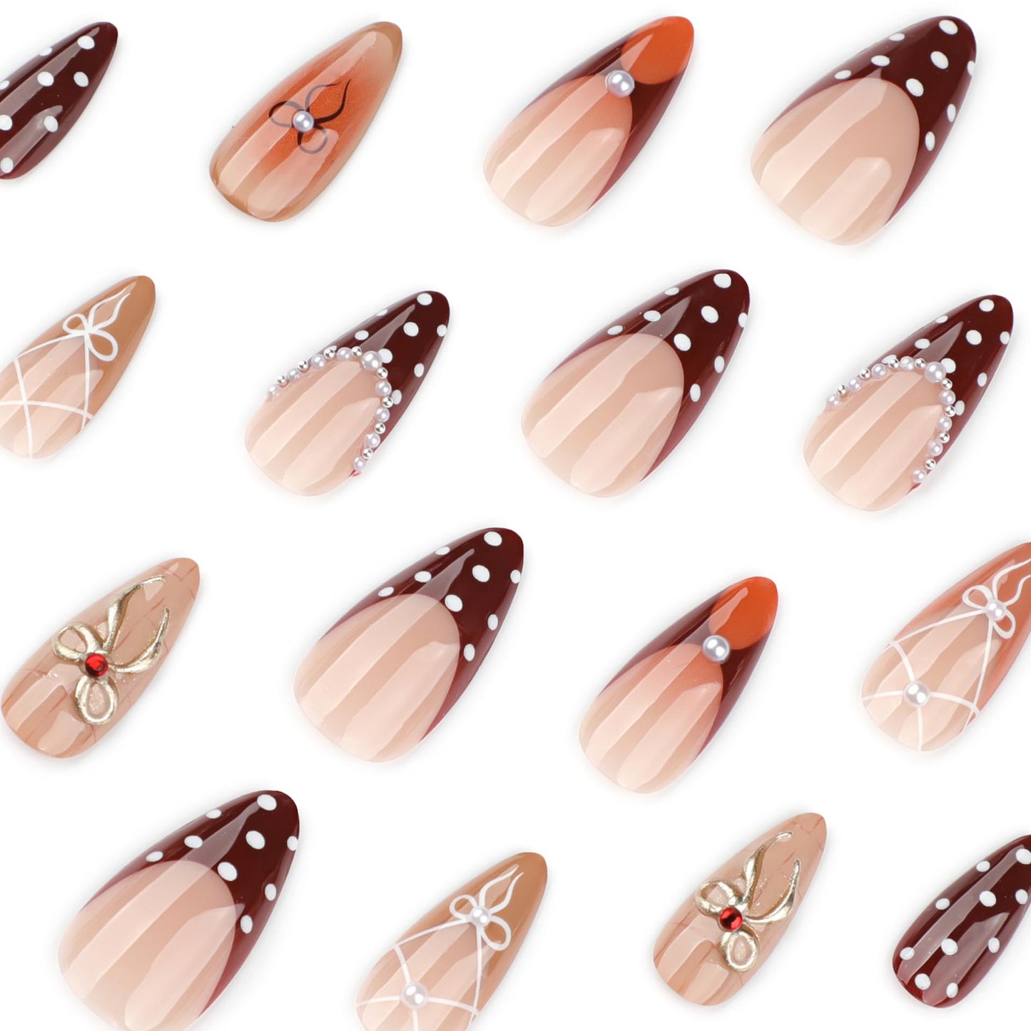 plalely Stiletto Press on Nails Long Brown Fake Nails Embossed Flowers Stick on Nail Tips for Women 24pcs