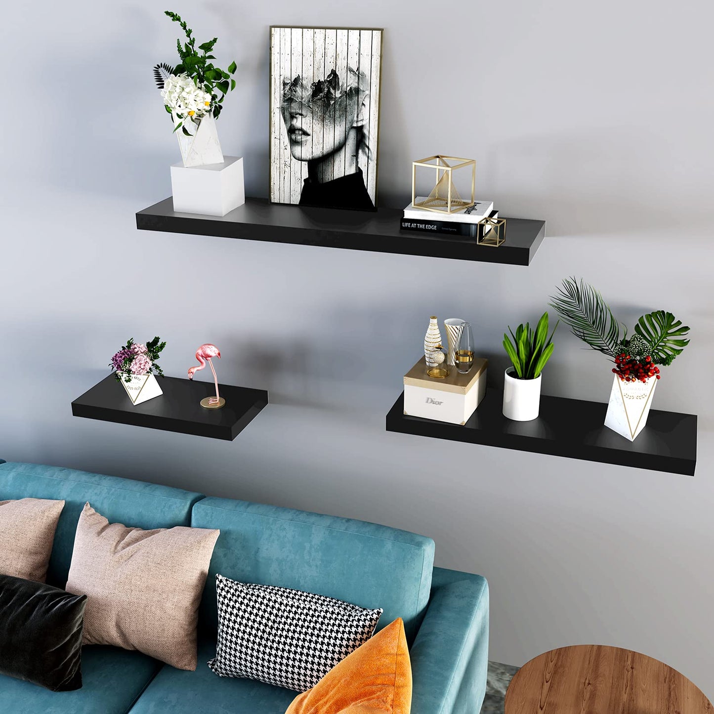 WELLAND 12" Deep Floating Wall Shelf, Black Floating Shelf Display Floating Shelf, 23.62" L x 11.81" D x 2" T, Deeper Than Others, Black