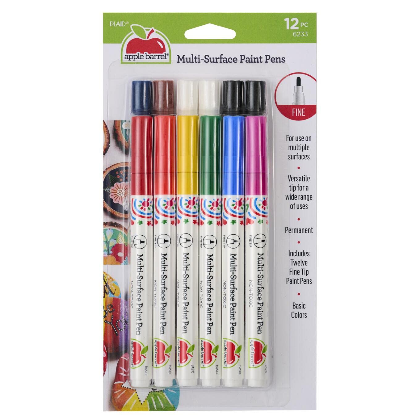 Apple Barrel Paint Pens, Set of 12 Multi-Surface Fine Tip Paint Pens, Perfect for Indoor and Outdoor Arts and Crafts Projects, 6233