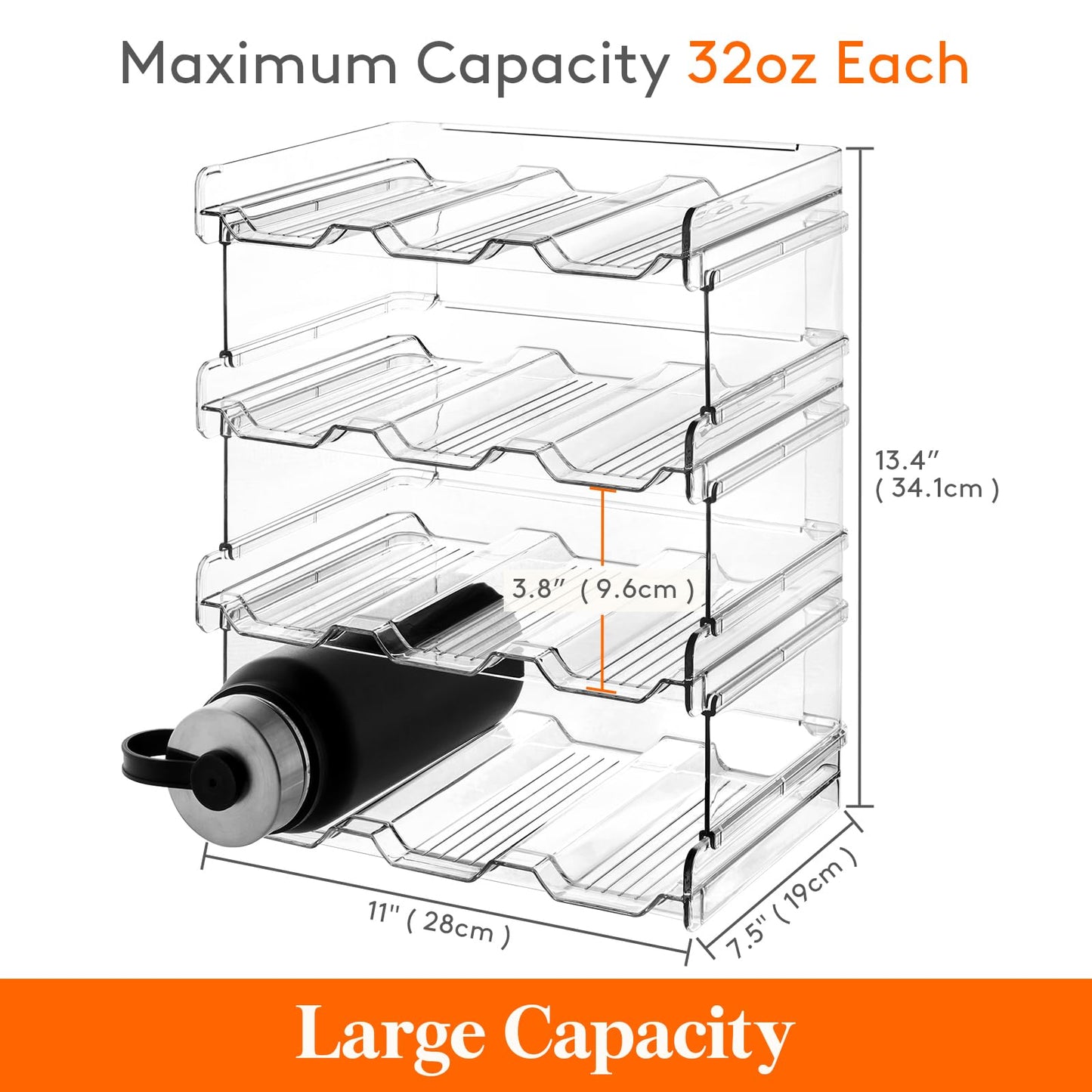 Lifewit 4 Tier Stackable Water Bottle Organizer for Cabinet, Plastic Bottle Holder Fits 12 Bottles/Tumblers up to 3.8" Diameter for Pantry/Countertop/Cupboard, 28 x 19 x 34 cm/11 × 7.5 × 13.4"
