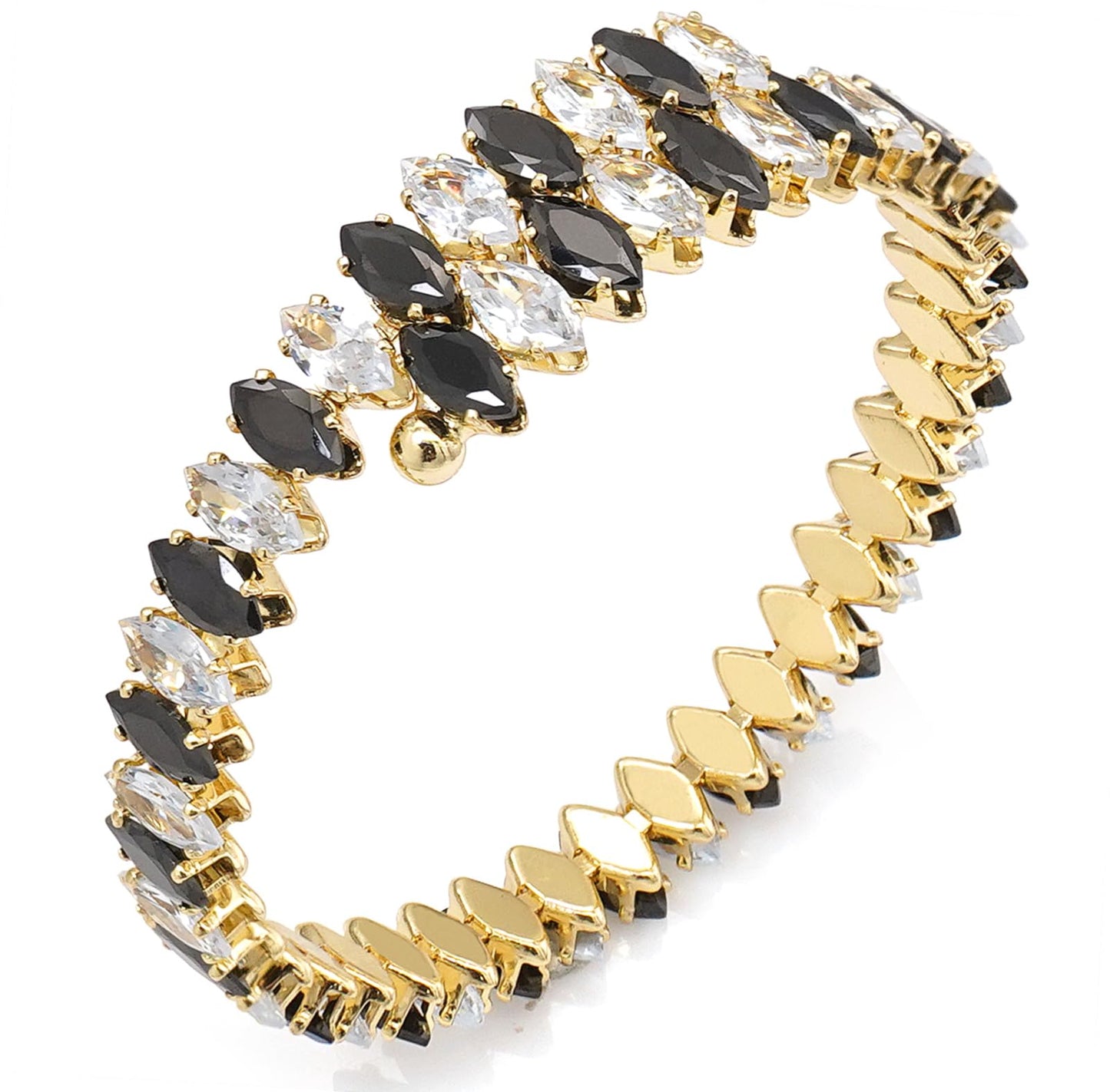 Wovanoo Rhinestone Cuff Bracelet Cubic Zirconia Tennis Bracelets Open Adjustable Bangle for Women Gold White Black