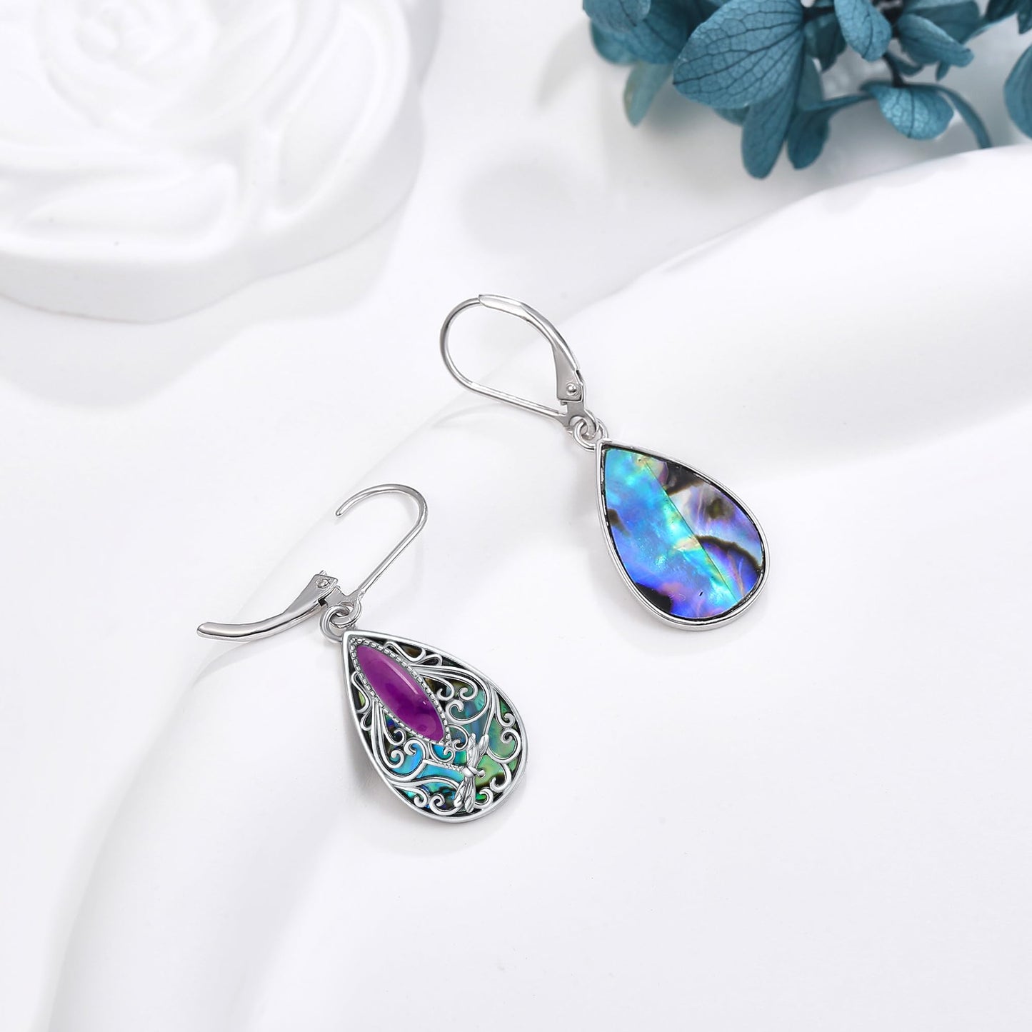 Dragonfly Filigree Earrings Sterling Silver Teardrop Amethyst Leverback Earrings Gifts For Women Jewelry