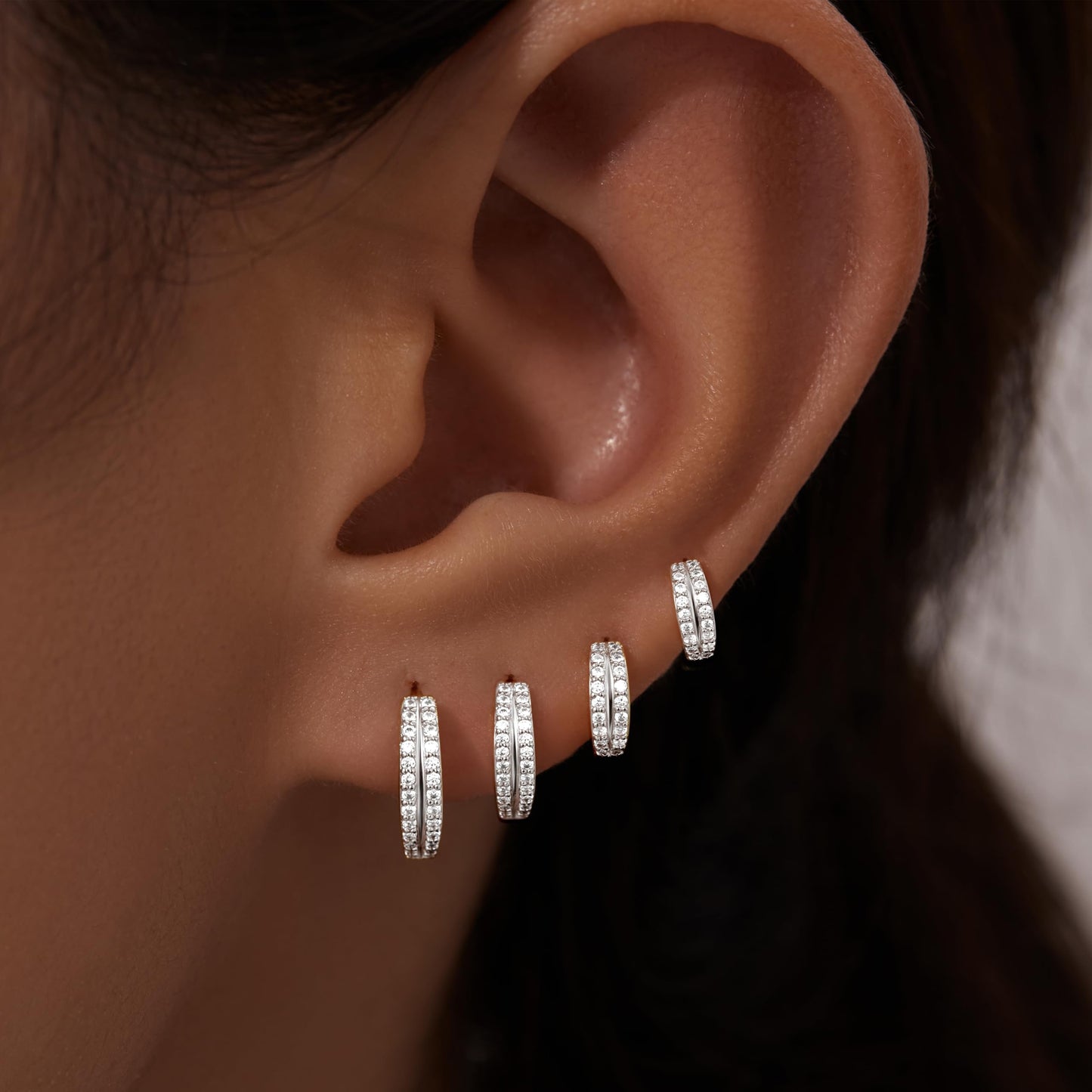 Silver Double Hoop Earrings for Women,Huggie Small Stack Cartilage Hoop Earring Sets for Multiple Double Piercing, Conch Helix Rook Tragus Daith Piercing Silver Clip On Jewelry Set Gifts