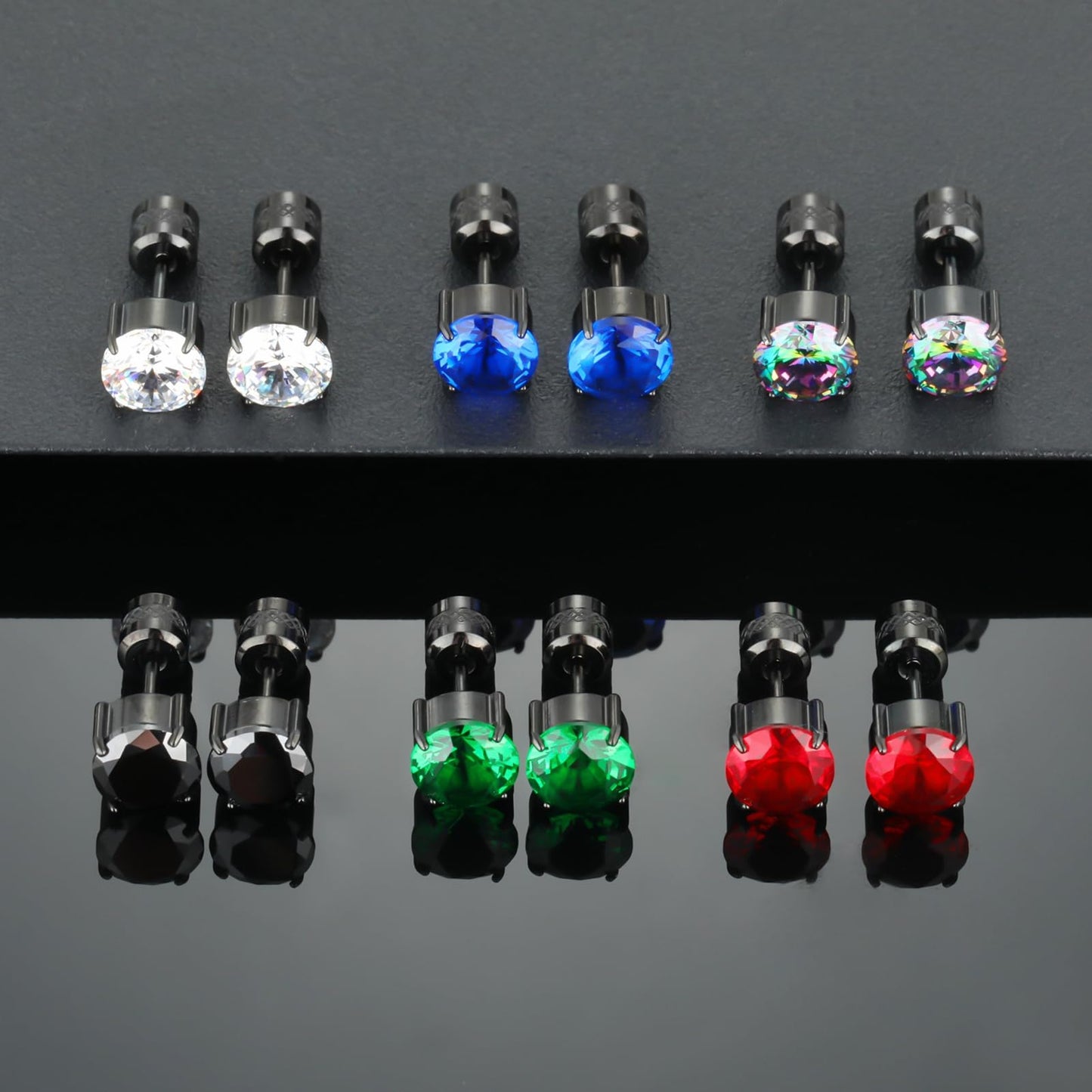 4 Pairs Titanium Hypoallergenic Stud Earrings 5A Cubic Zirconia Screw Back Earrings for Women Men Surgical Stainless Steel Double Side Flatback Earrings