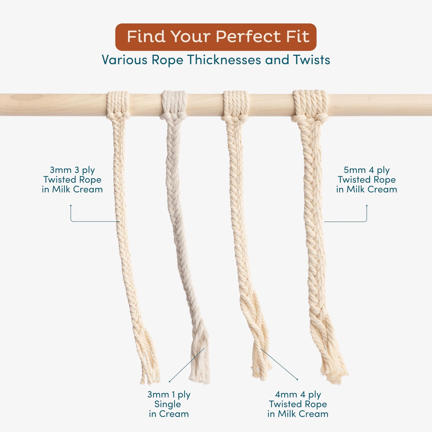 Nook Theory Macrame Cord - 3mm 220 Yards Cotton Rope, 4mm 5mm Yarn, String for Crafts, Perfect for Macrame Wall Hanging and Boho Decorations (Pearl)