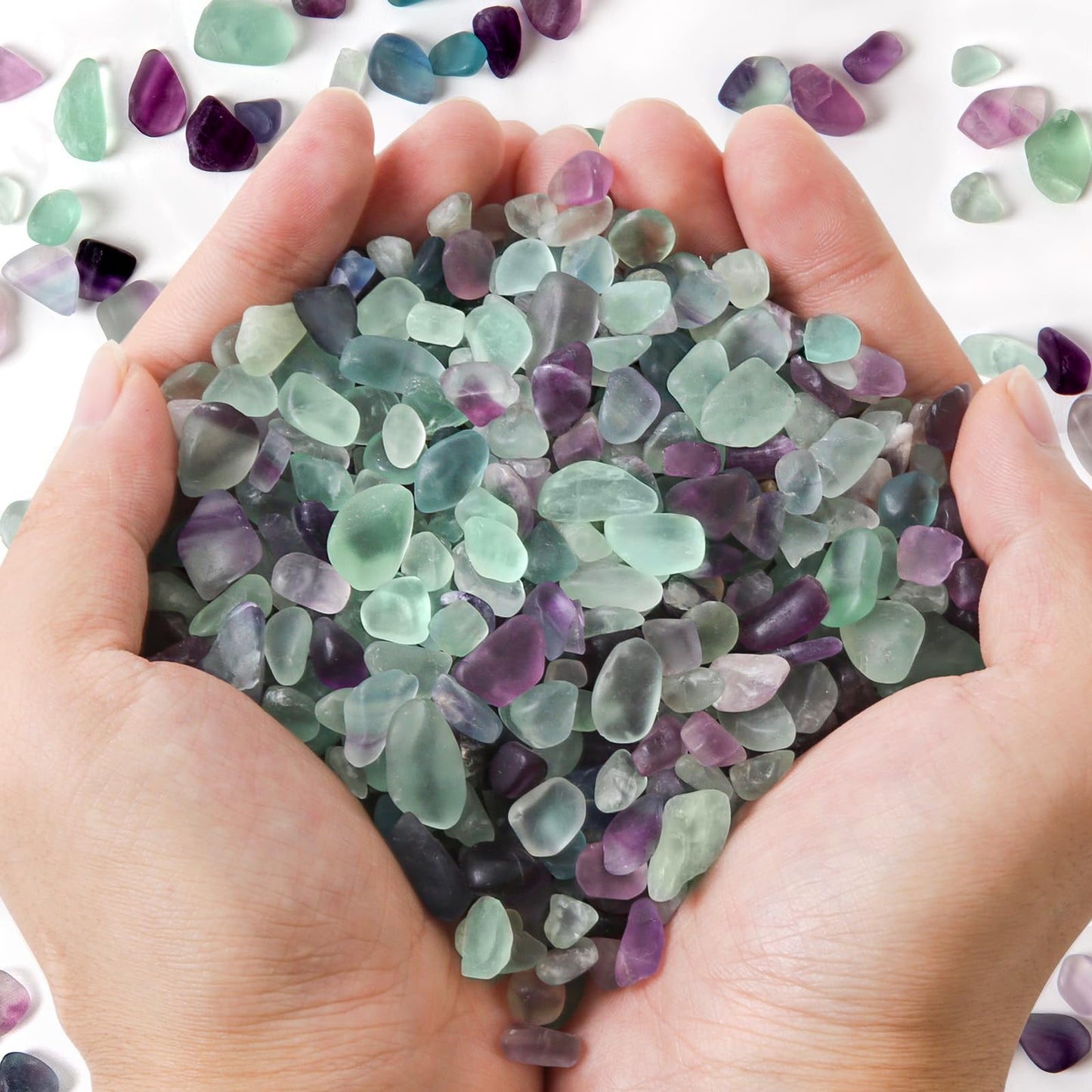 QICQDRAM Polished Fluorite Gravel Rocks Bulk 0.9 Lb/405g Natural Tumbled Crystal Chips Decorative Pebbles for Home Decoration & Fish Turtle Tank, Vase Filler, Plants Decor