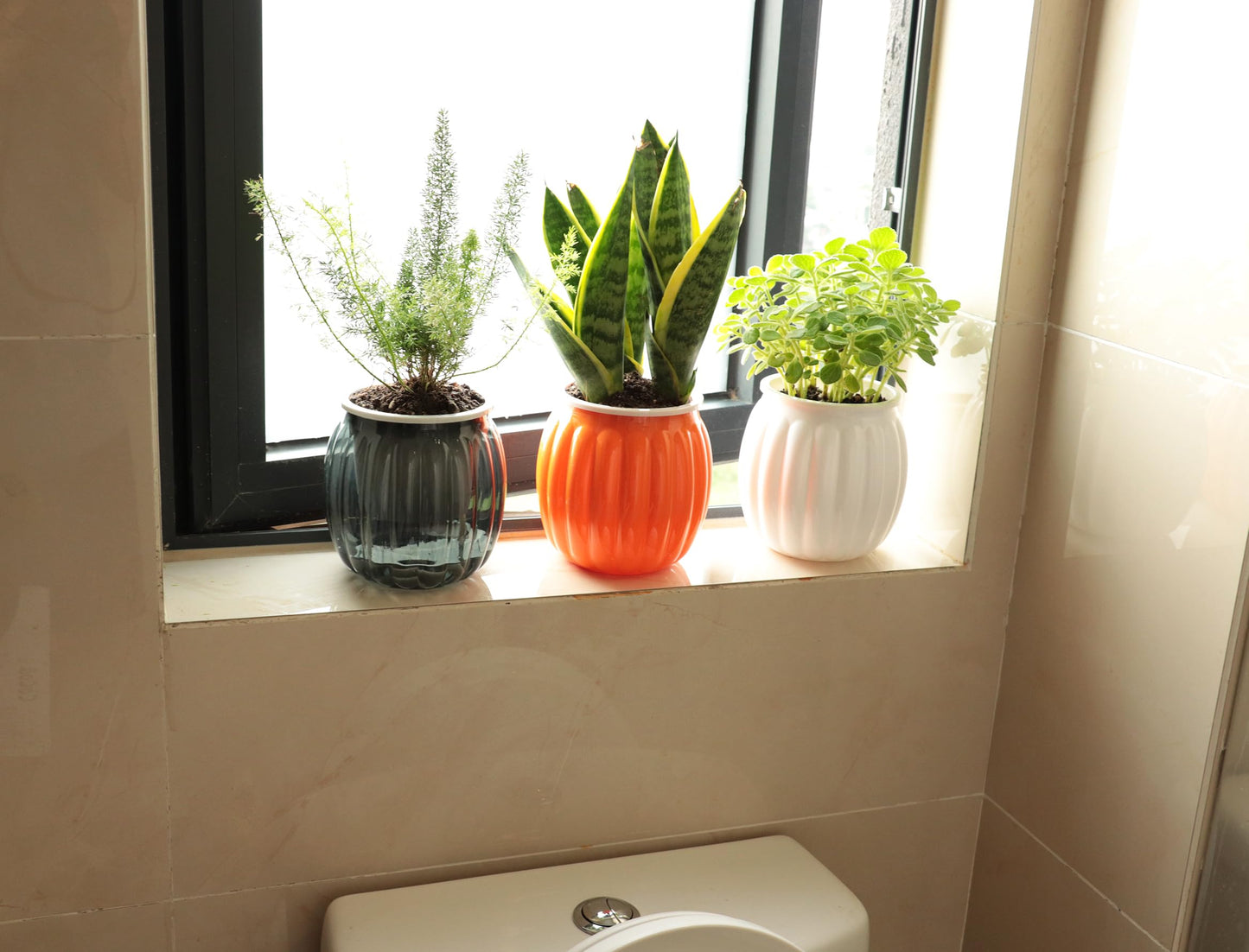 Cornasee 4" Pumpkin Planter Self Watering Pot, 4-Pack Small Plastic Planters for Indoor Plants,Flowers,Succulent,African Violets (White, 4")
