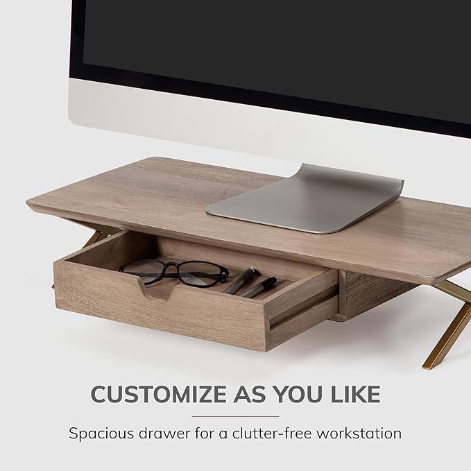 Anji Mountain Monitor Stand - Desktop Organizer & Laptop Riser, Ergonomic Monitor Riser, Space-Saving Monitor Stand for Desk, Durable Construction, Easy Assembly, Ideal for Home & Office,Biscotti