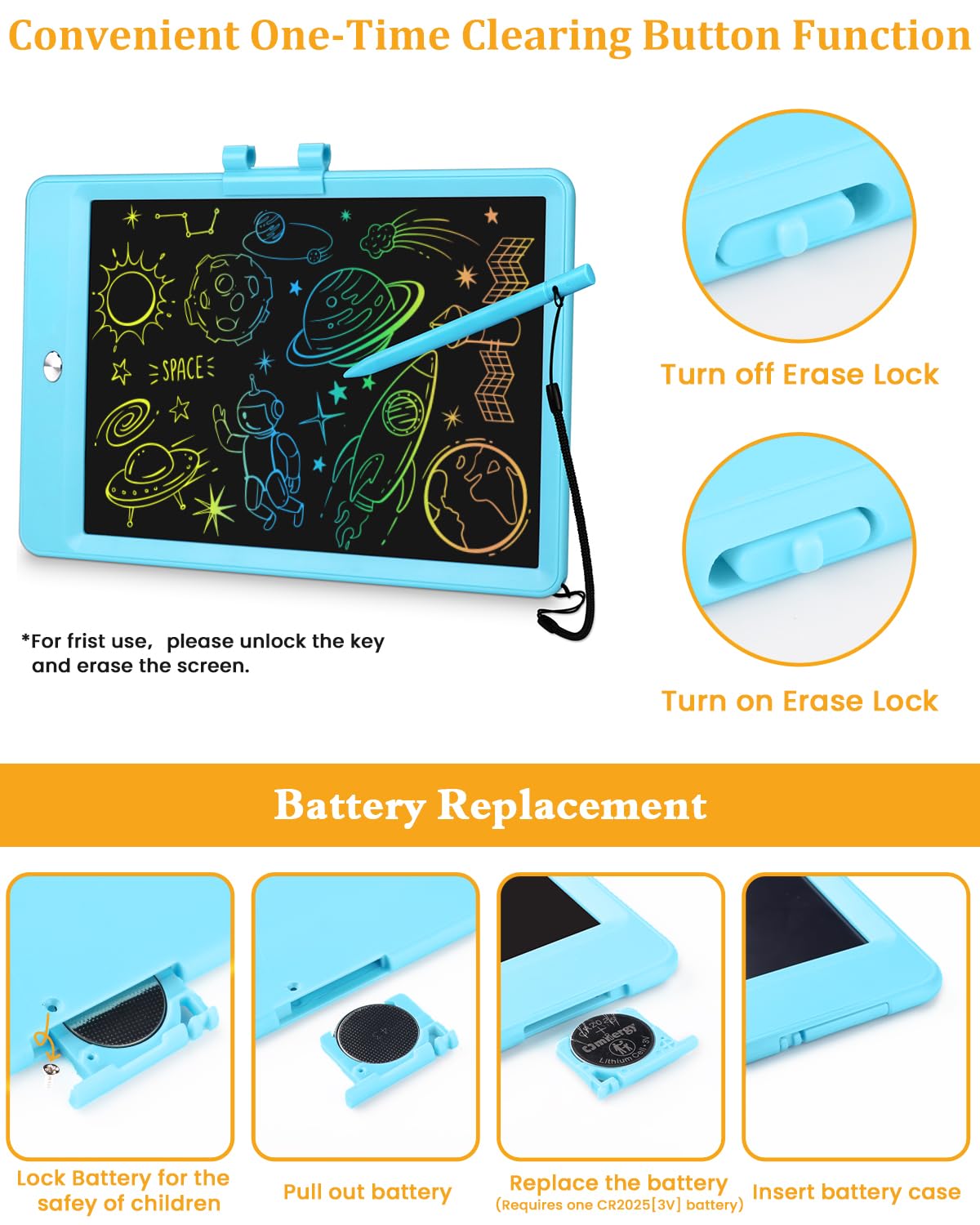 SplashNSpray Writing Tablet, 2pack LCD Drawing Tablet for Kids, Colorful Toddler Doodle Board, Erasable Reusable Electronic Drawing Pads, Educational and Learning Toy for 3+ Years Old Kids 8.5inch