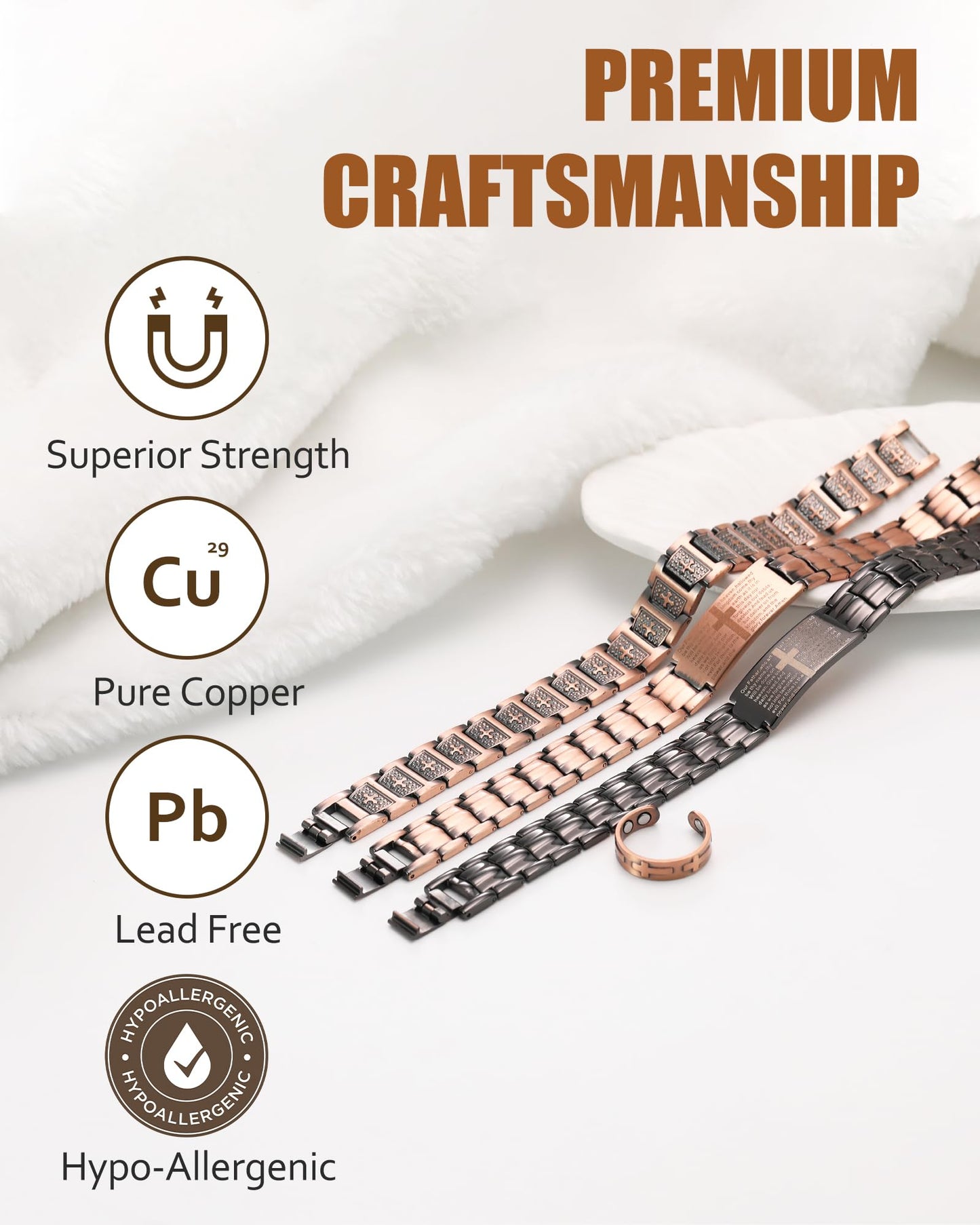 Jecanori Copper Cross Bracelet & Ring for Men, 2X Strength Magnetic Bracelets for Men, Adjustable Copper Jewelry with Sizing Tool