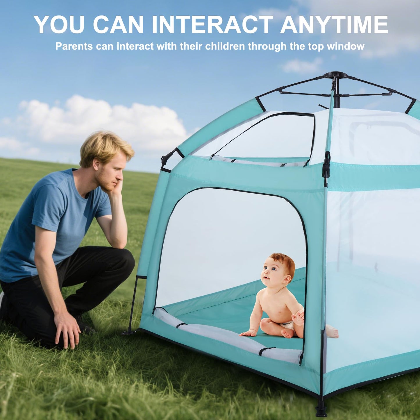 Bend River Portable Baby Playpen with Canopy, Infant Play Yard, Beach Tent, Mosquito Net for Indoor and Outdoor (Green)