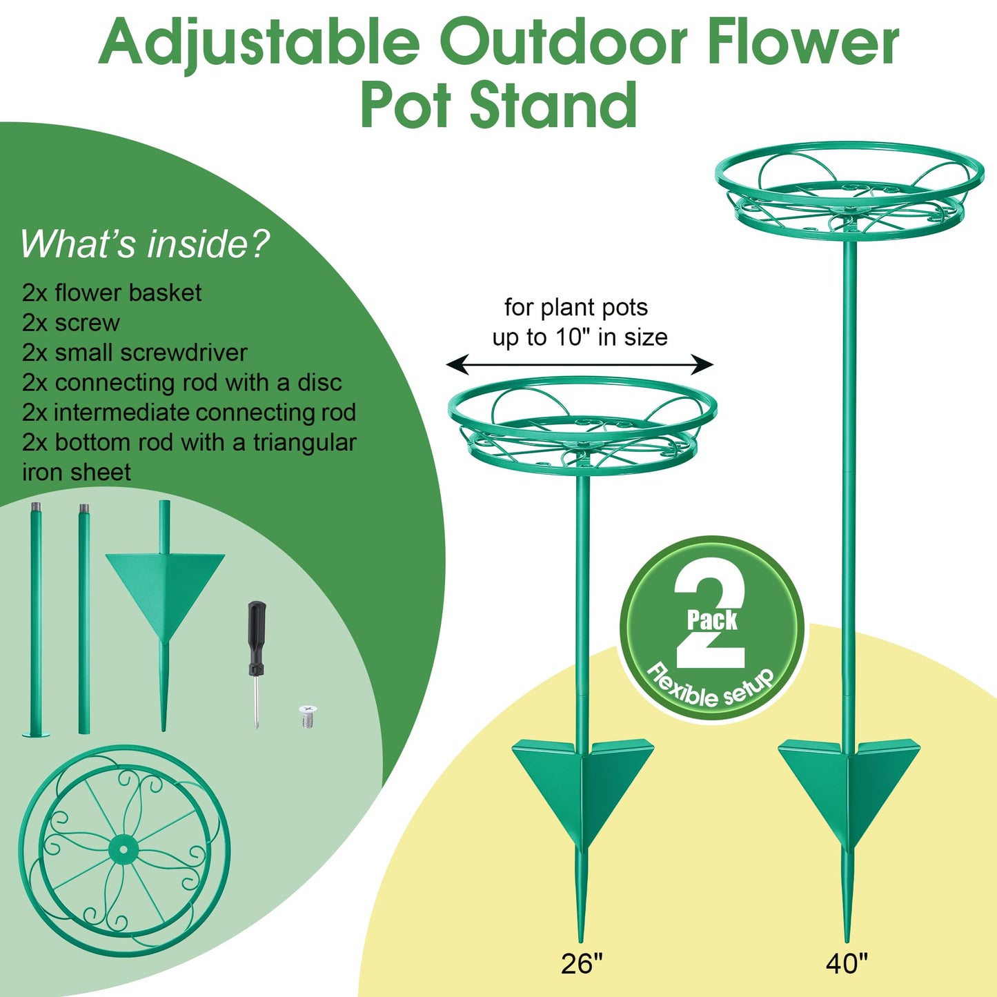 Tellingyou 2 Pack Adjustable Outdoor Flower Pot Stand, Metal Outdoor Plant Stands, Spring Summer Versatile Plant Stand Garden Stake for Display Plants, Elegant Solution for Landscaping Decor (Black)