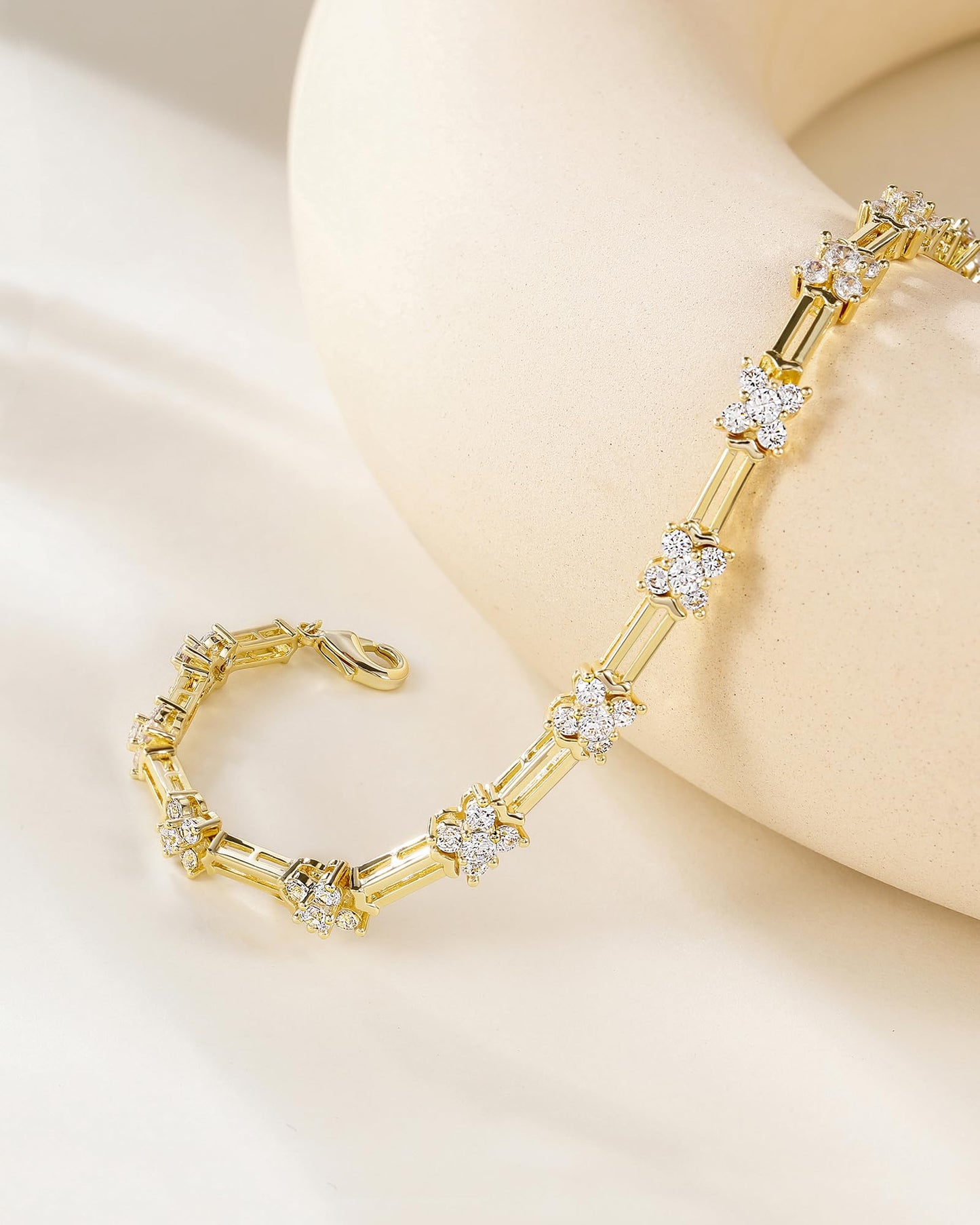 TIGRADE 14K Gold Plated Bracelet for Women Dainty Adjustable Link Cubic Zirconia Bracelet Size 6.5-7.5 Inch, 7.5 Inch