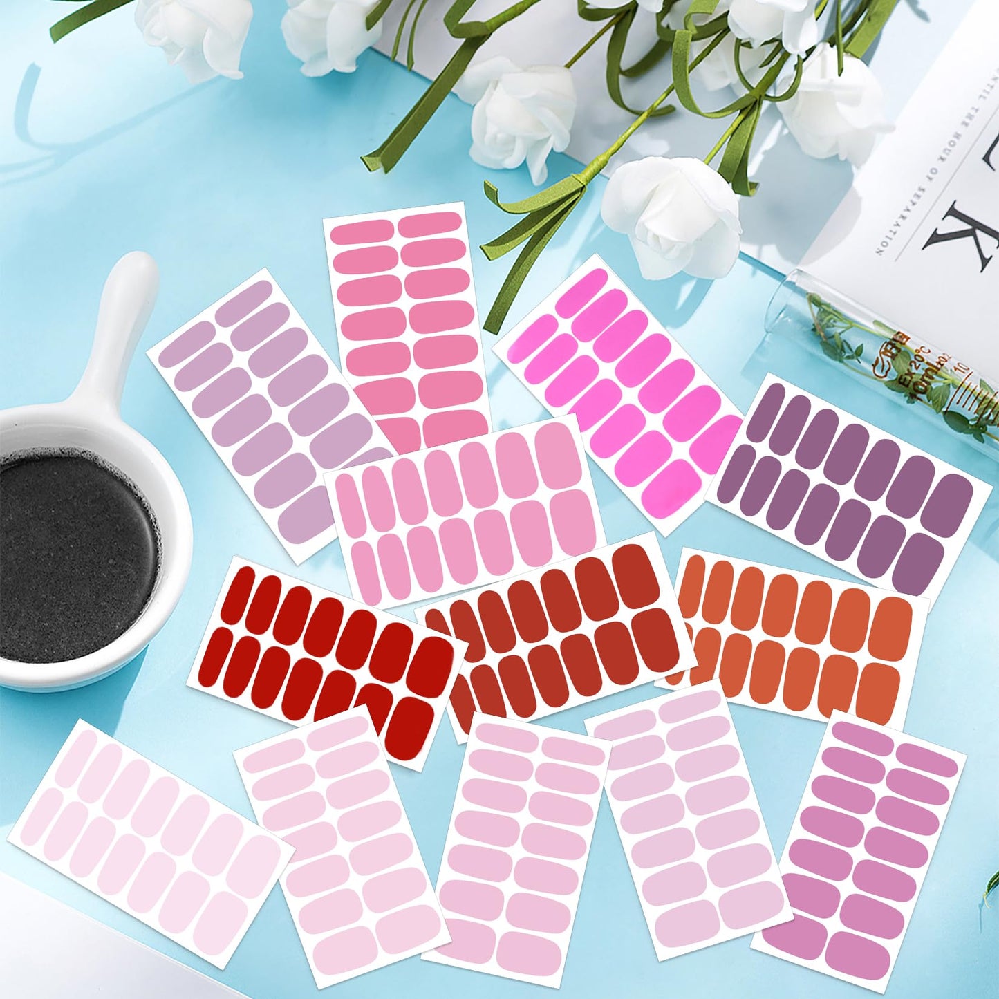 YECIRALA 20 Sheets 280 Pcs Pink & Purple Solid Nail Polish Stickers Full Nail Wraps - Light Pink Gel Nail Strips for Women Stick On Nails Polish Strips for Women Nails Designs Stickers Strips