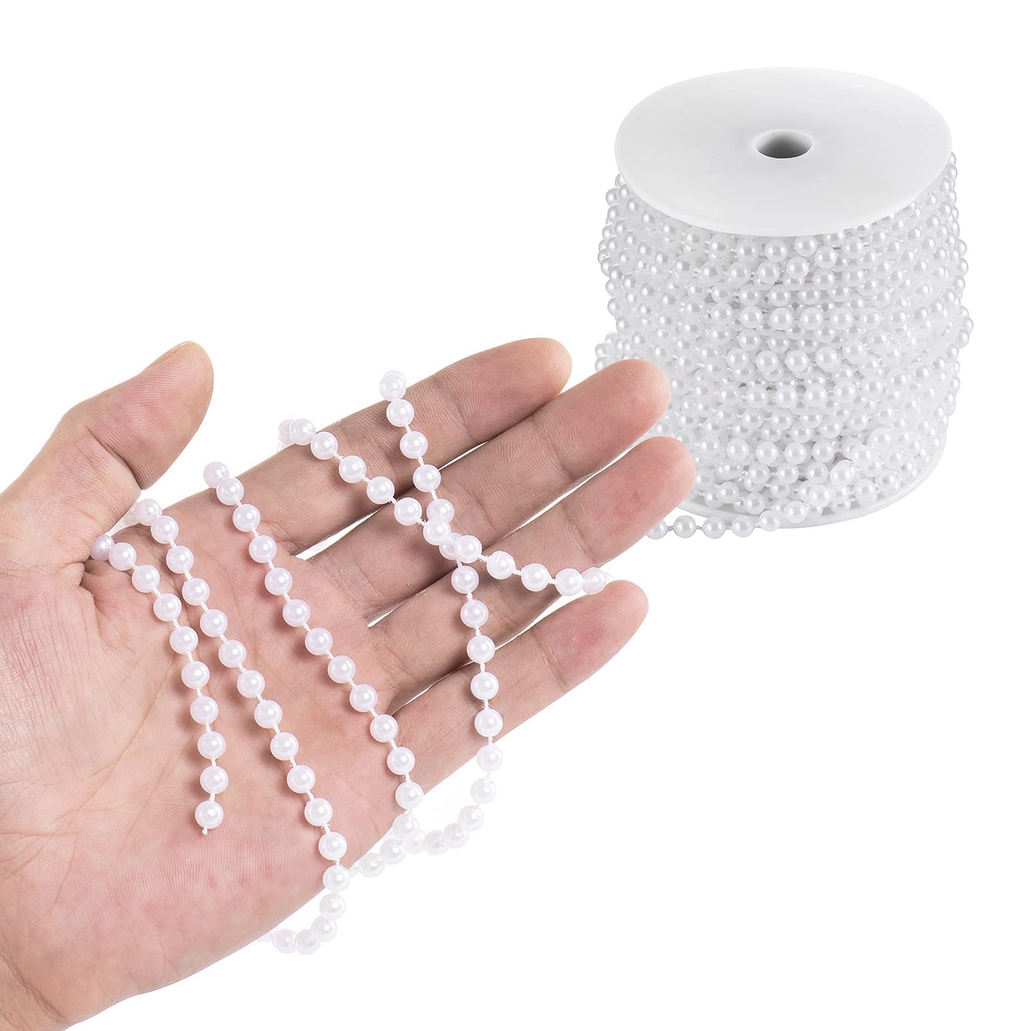 Craft String Pearls 6MM Pearl Bead, 66 Feet White Faux Pearl Garland Spool Roll Strand Wedding Party Decoration, Christmas Tree Decorations