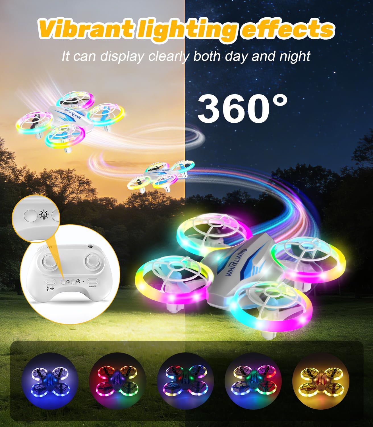 TURN RAISE Mini Drone for Kids & Beginners - RC Quadcopter with Colorful LED Lights, 360° Flips, 3 Batteries 27 Min Flight, 2 Speed Modes, One Key Take Off, Indoor Flying Toy Gift for Boys Girls