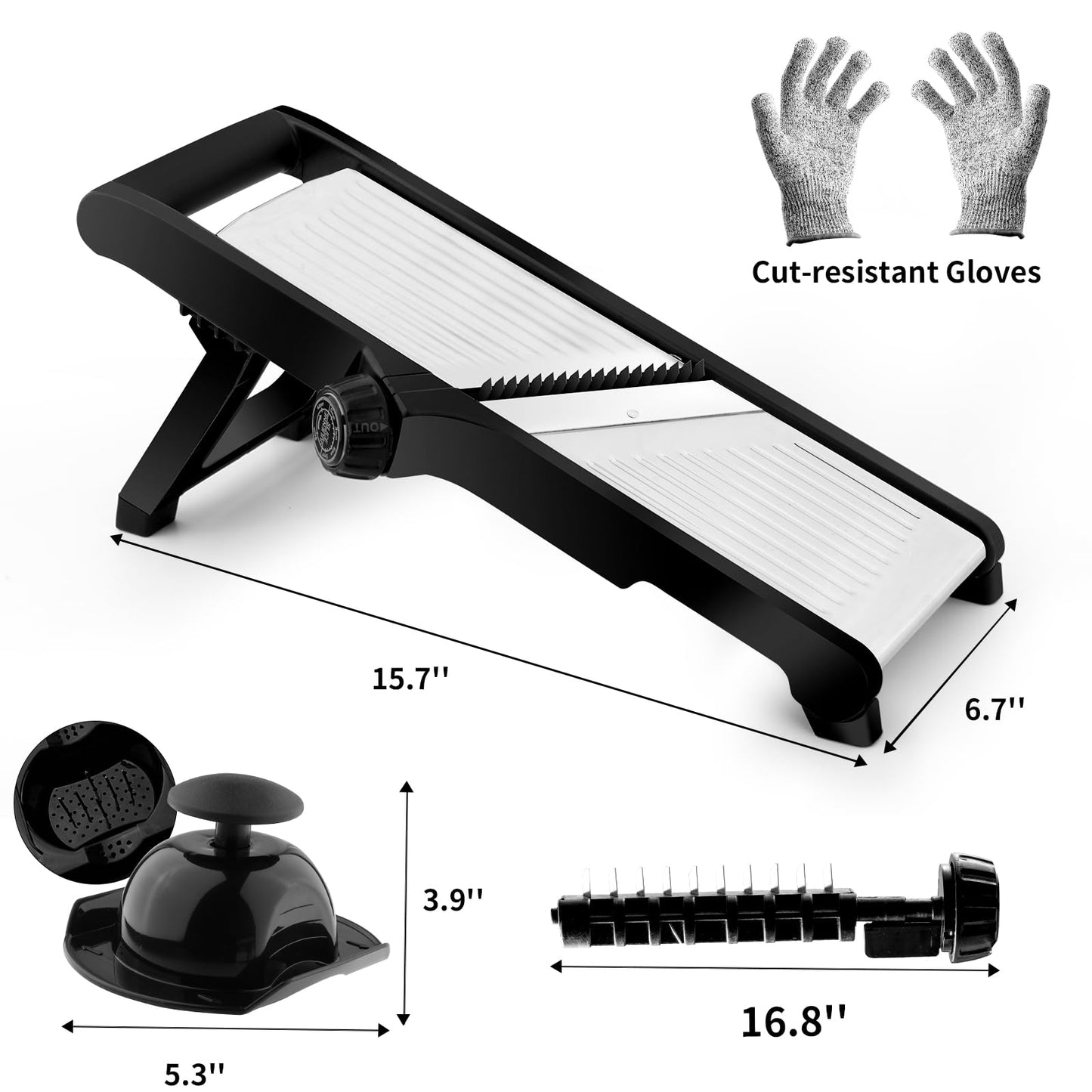 WELTONHM Mandoline Slicer, Adjustable Mandoline Slicer for Kitchen, Stainless Steel Mandolin Vegetable Chopper for Potato, Julienne Cutter with Cut-Resistant Gloves, Black