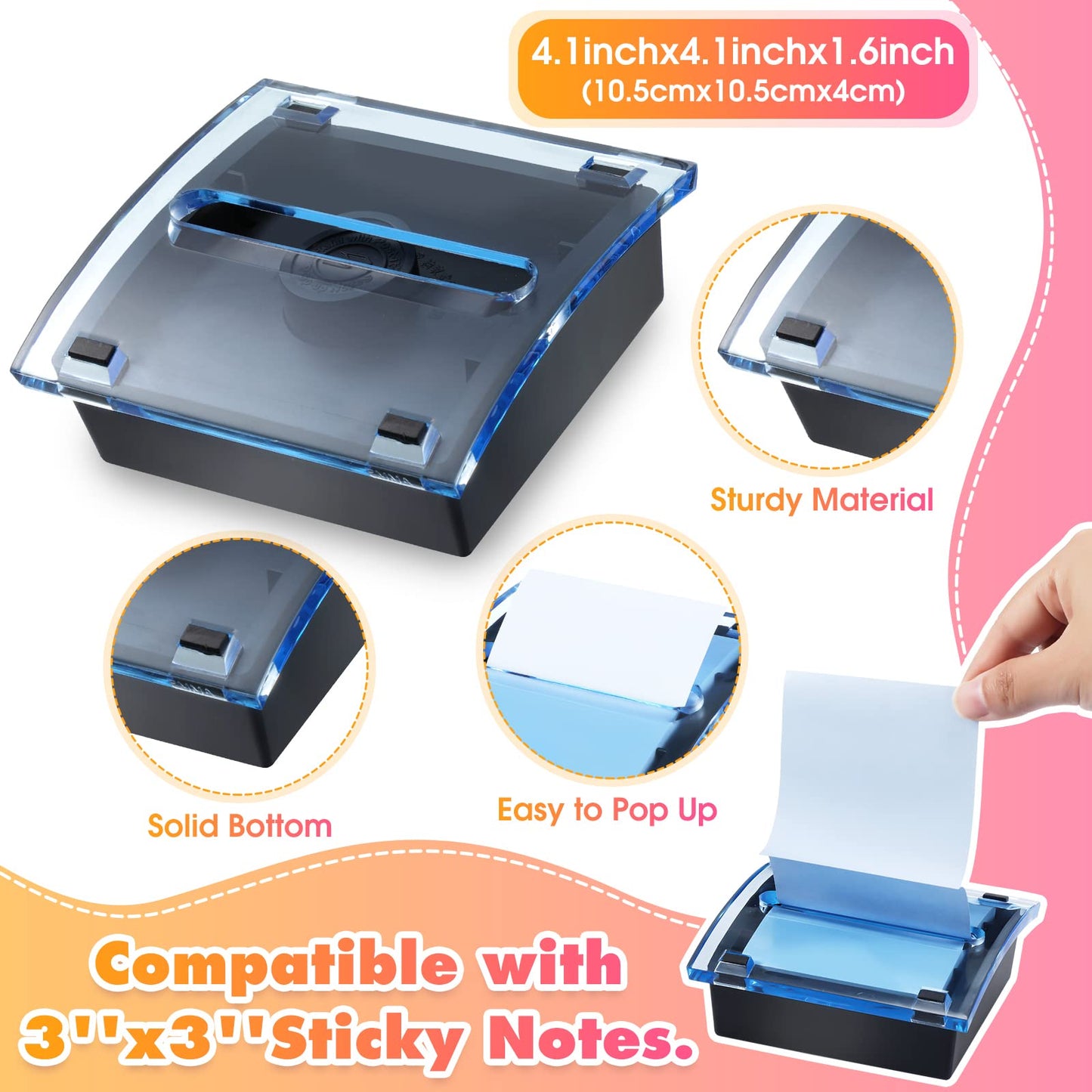 Mimorou 6 Pcs Pop Up Note Dispenser Sticky Note Holder Dispenser Posted Holder Container Black Base Transparent Top for 3 x 3 Inch Sticky School Office Home