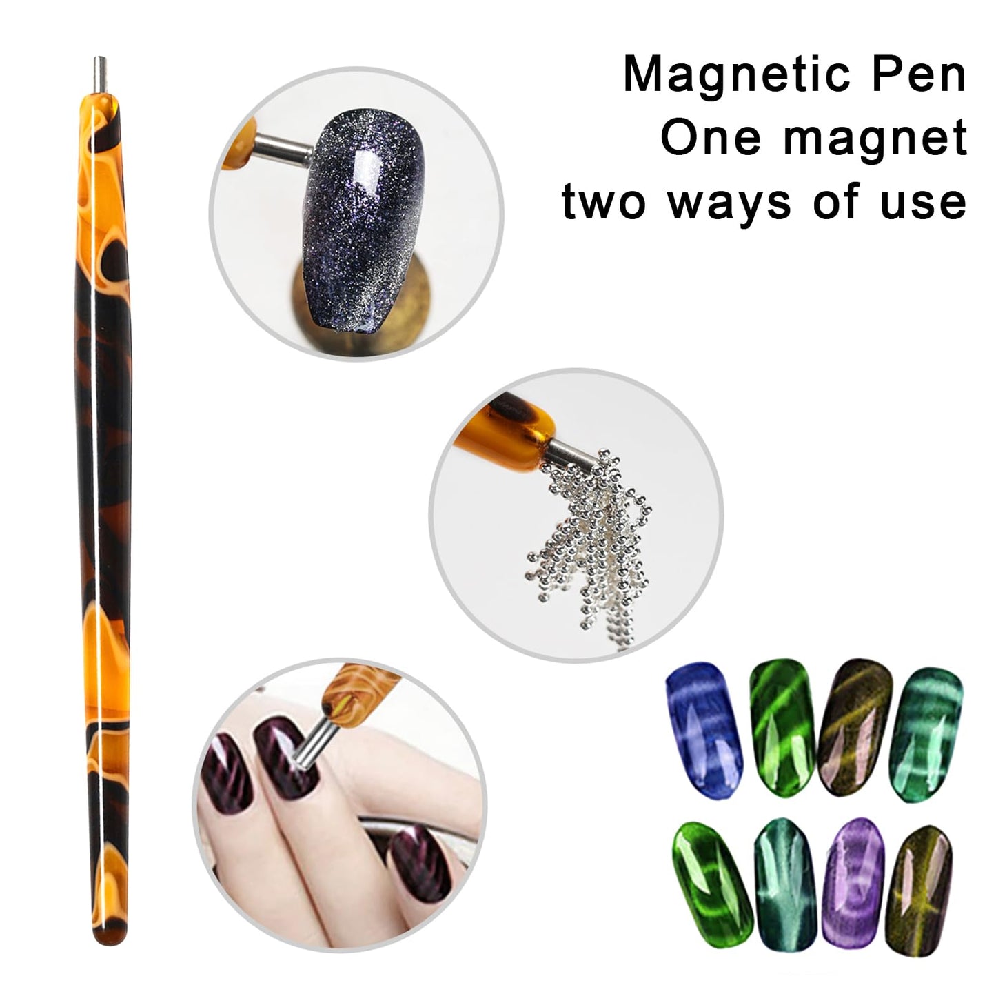 JERCLITY 49 Pieces Cat Eye Magnet for Nails Magnetic Beads with Water Ripple Effect Strong Cylindrical Nail Magnet Square Nail Magnet Double-Head Multi-Function Magnet for Cat Eye Gel Polish