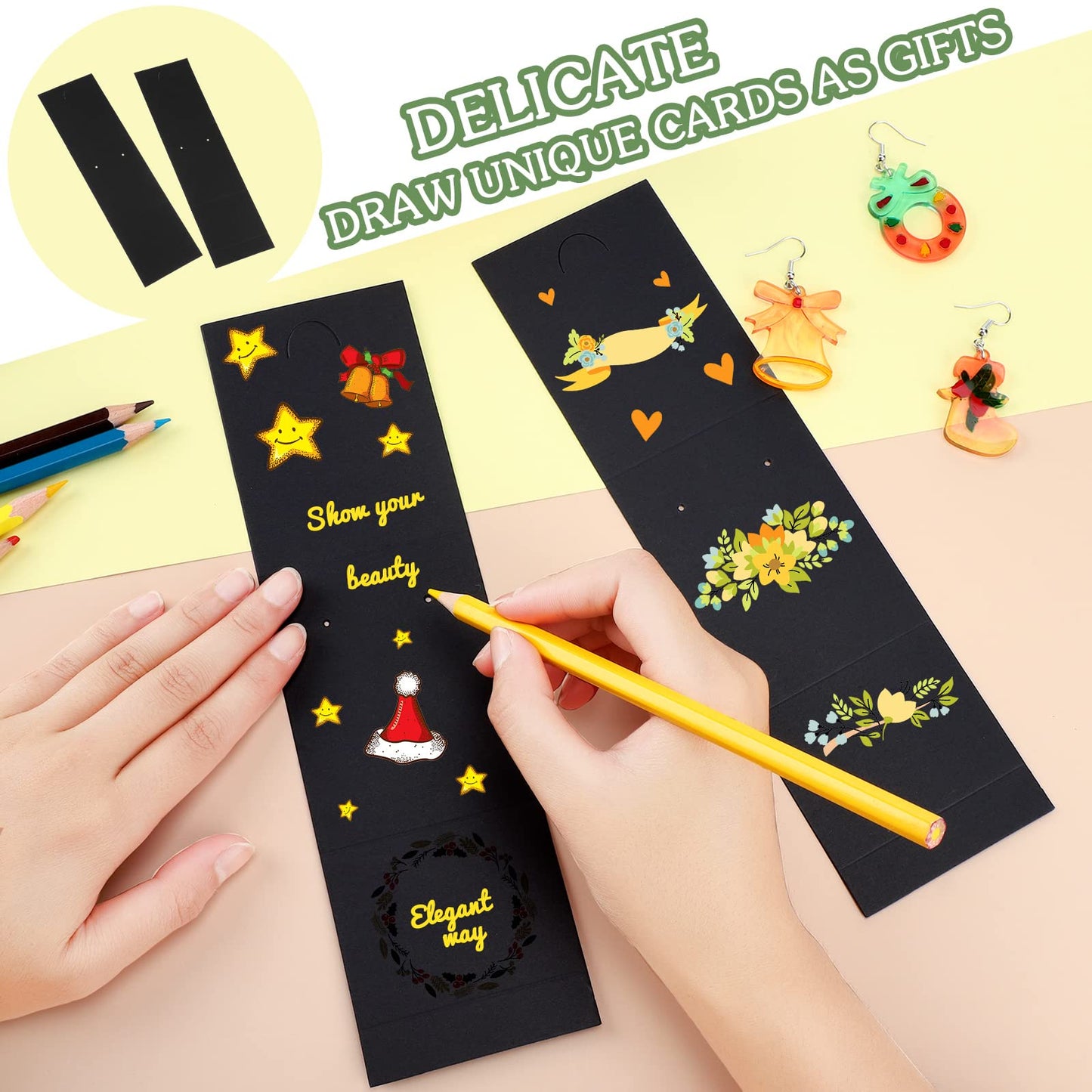 100 Pcs Standing Earring Display Cards Holders Paper Hanging Earring Packaging for Small Business Jewelry Packaging Supplies Selling DIY Retail Show Photography Props(Black)