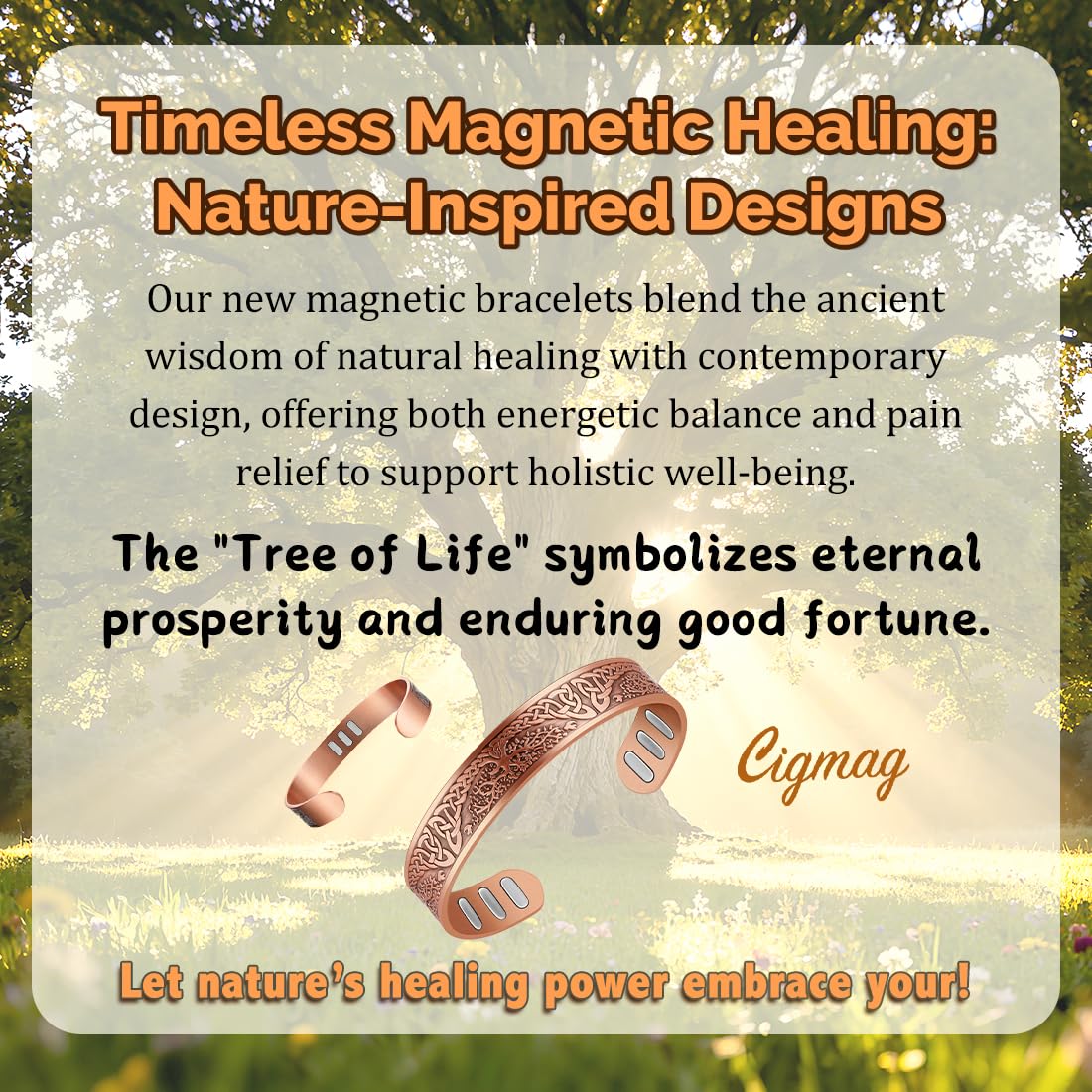 Cigmag Copper Magnetic Bracelet for Men, with Powerful 9X 5000 Gauss Magnets, Adjustable Solid Pure Copper (Enhanced Tree of Life)