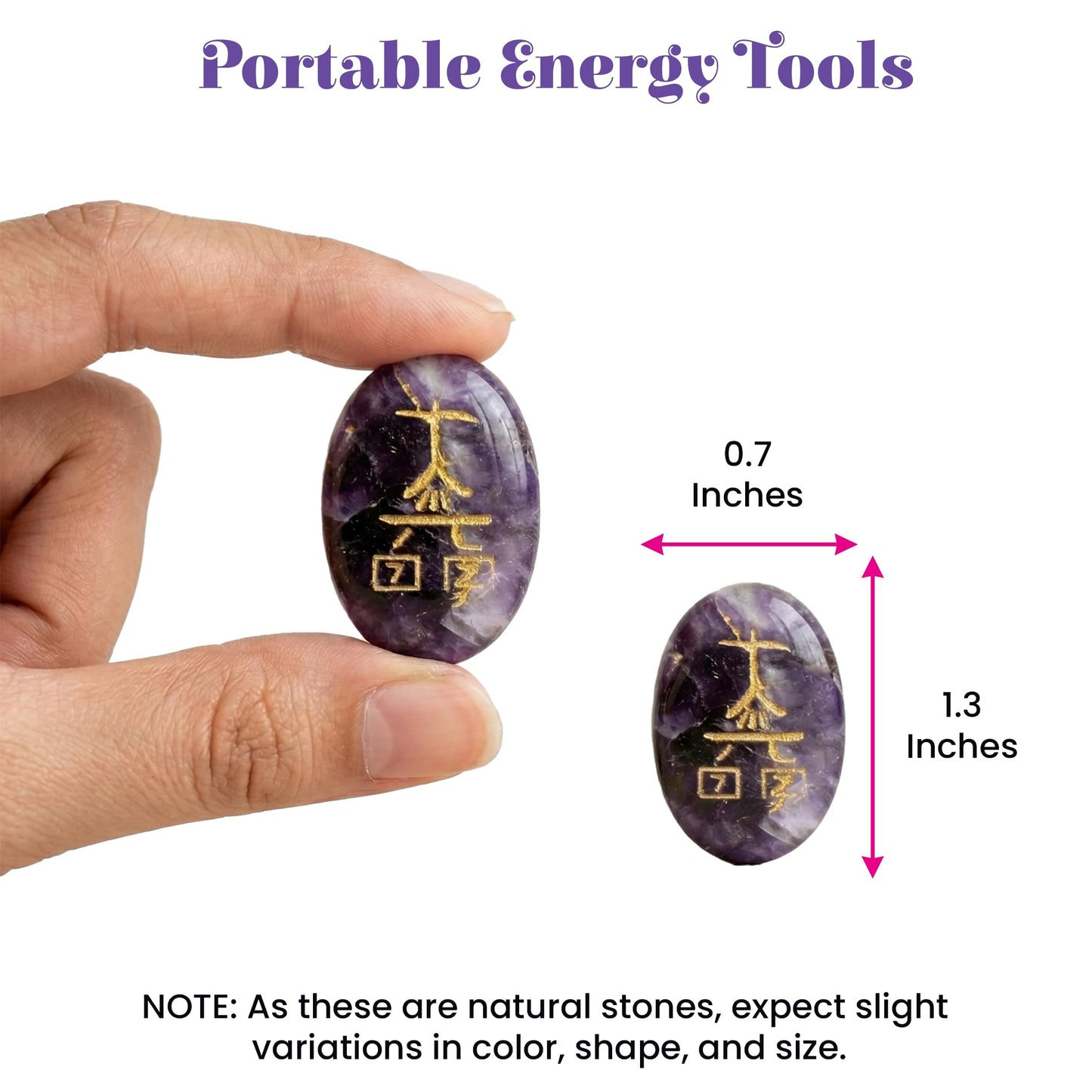 LoveNspire Crystal Reiki Stones with Engraved Symbols Healing Crystals Gemstone Amethyst 7 Chakra Tumbled Polished Palm Pocket Worry Stones - Chakra Balancing Kit for Meditation Yoga