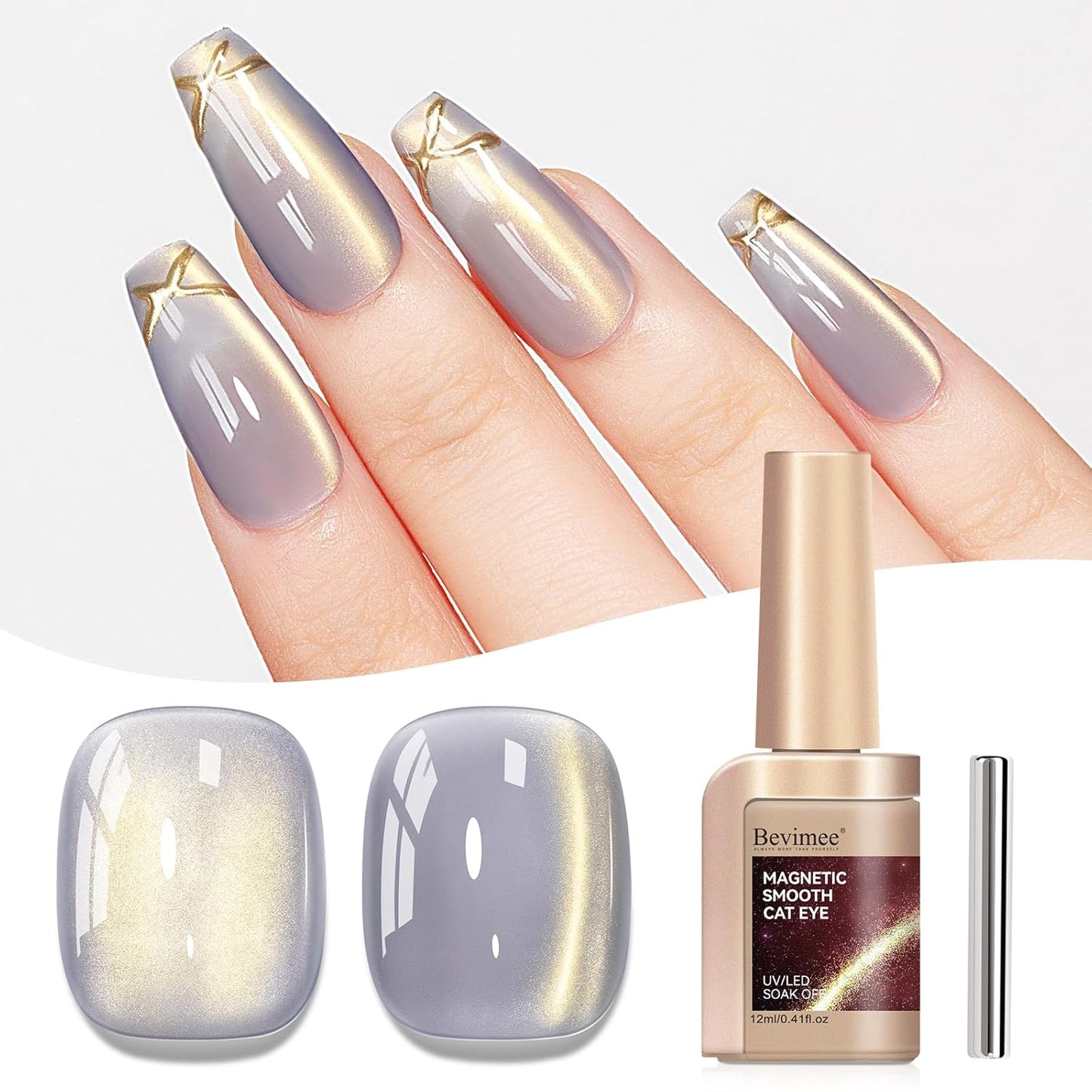 Cat Eye Gel Polish Silver Glass Jelly Magnetic Nail Polish Gel Smoothie Glitter Gloss Shine Holographic Color Velvet UV Gel Polish For Nail Art Manicure DIY At Home 12ml